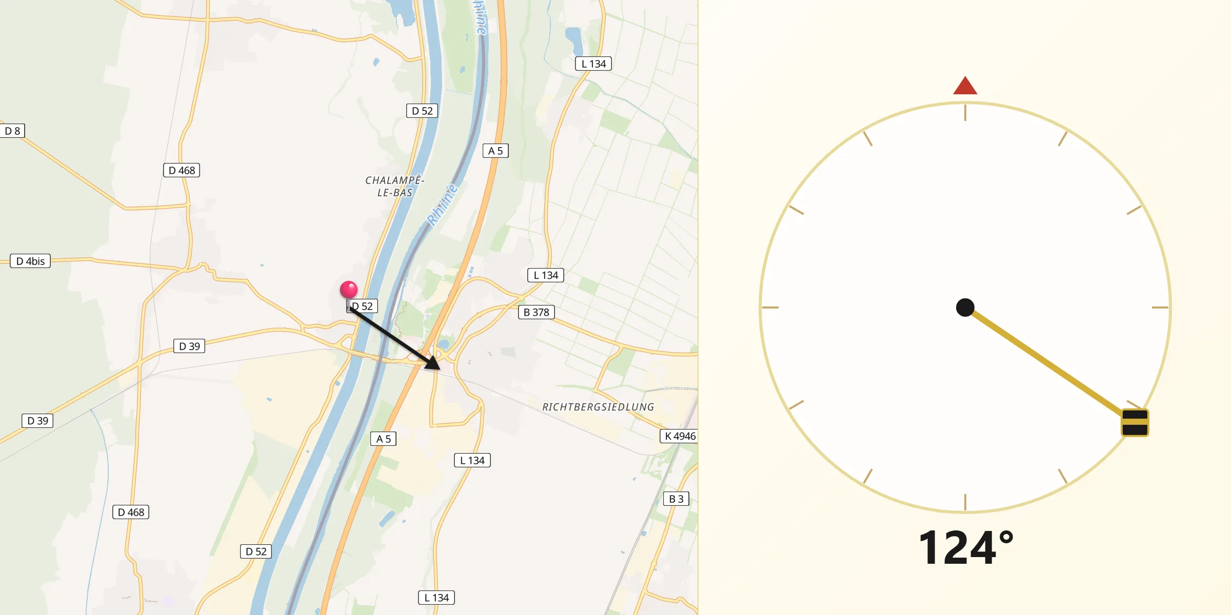Direction vers la Qibla depuis Chalampé