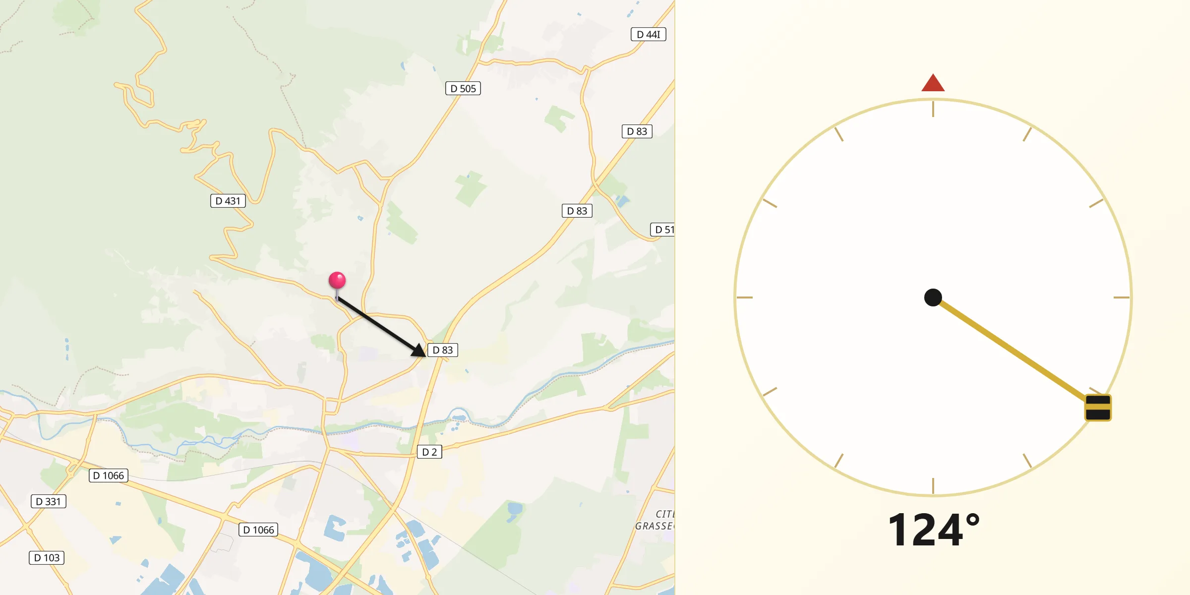 Direction vers la Qibla depuis Uffholtz