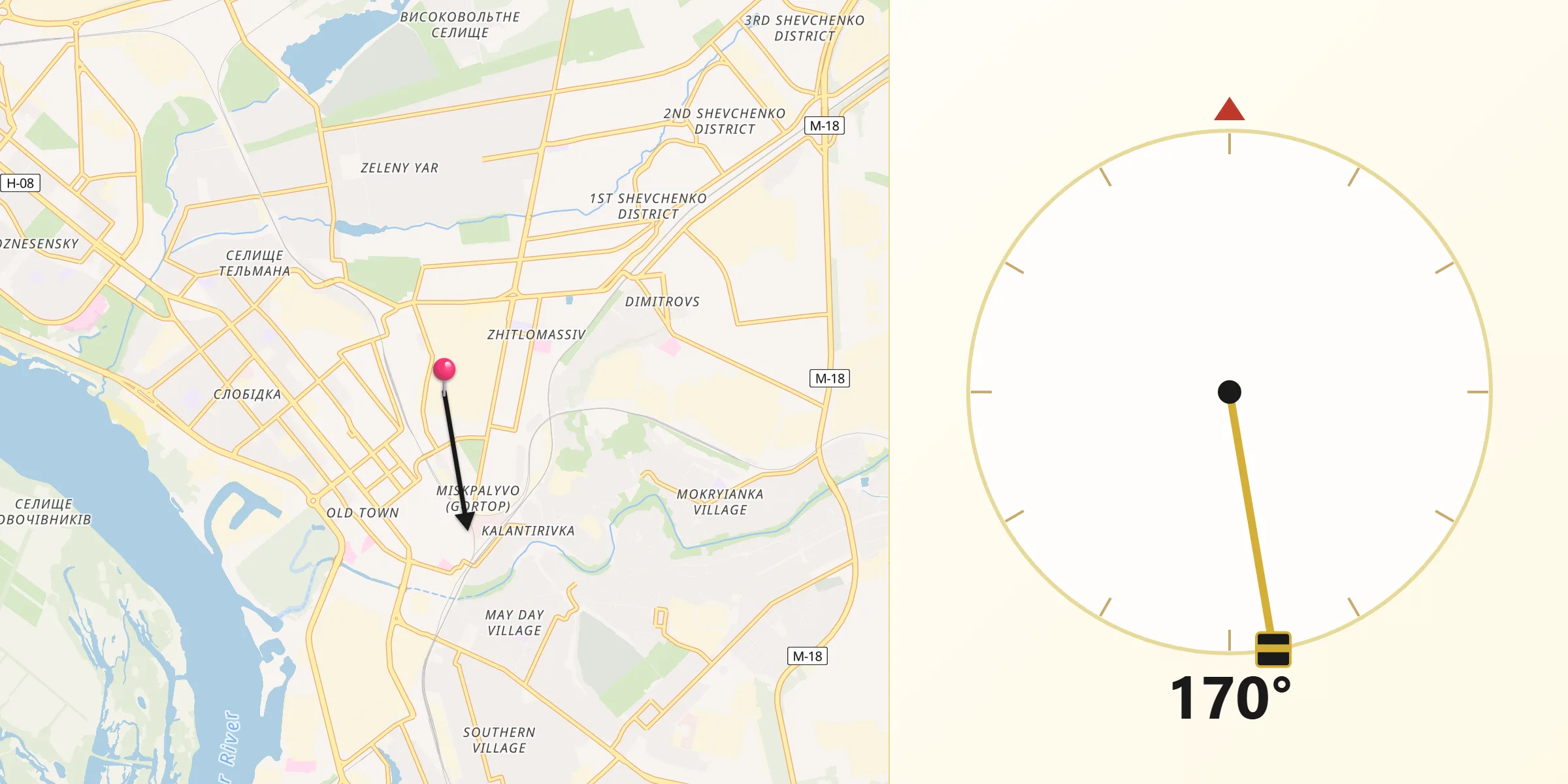 Направление Киблы из Zaporizhia