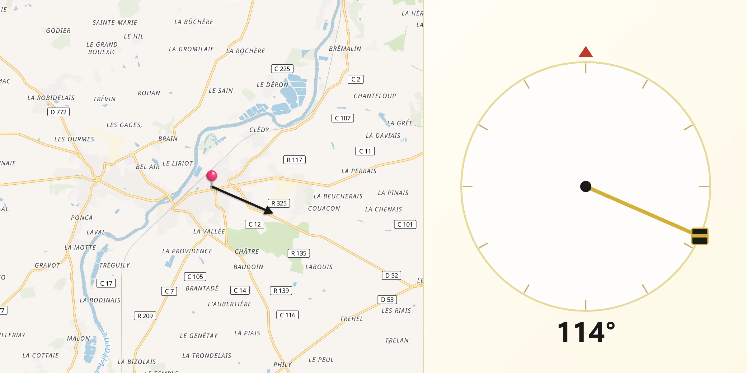 Direction vers la Qibla depuis Messac