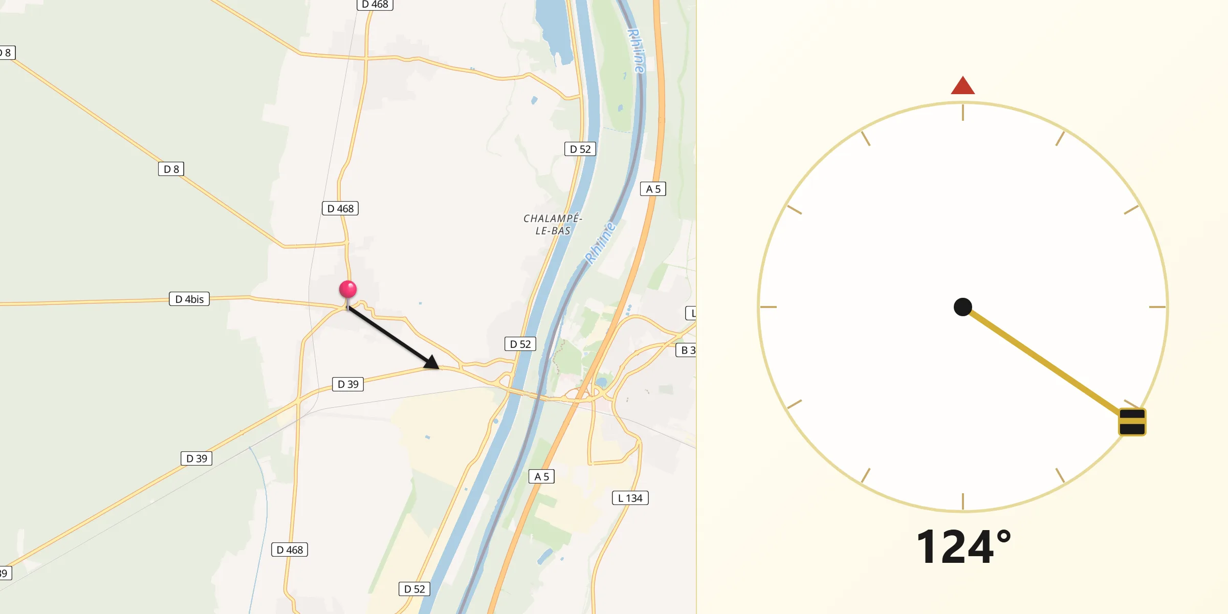 Direction vers la Qibla depuis Bantzenheim