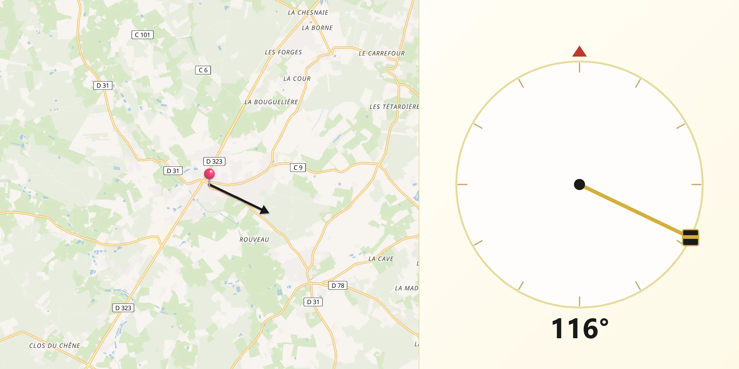 Direction vers la Qibla depuis Cérans-Foulletourte