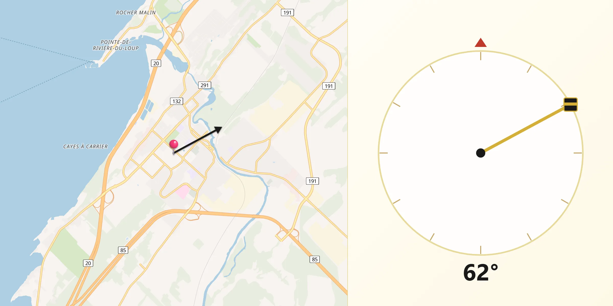 Qibla Direction from Rivière-du-Loup