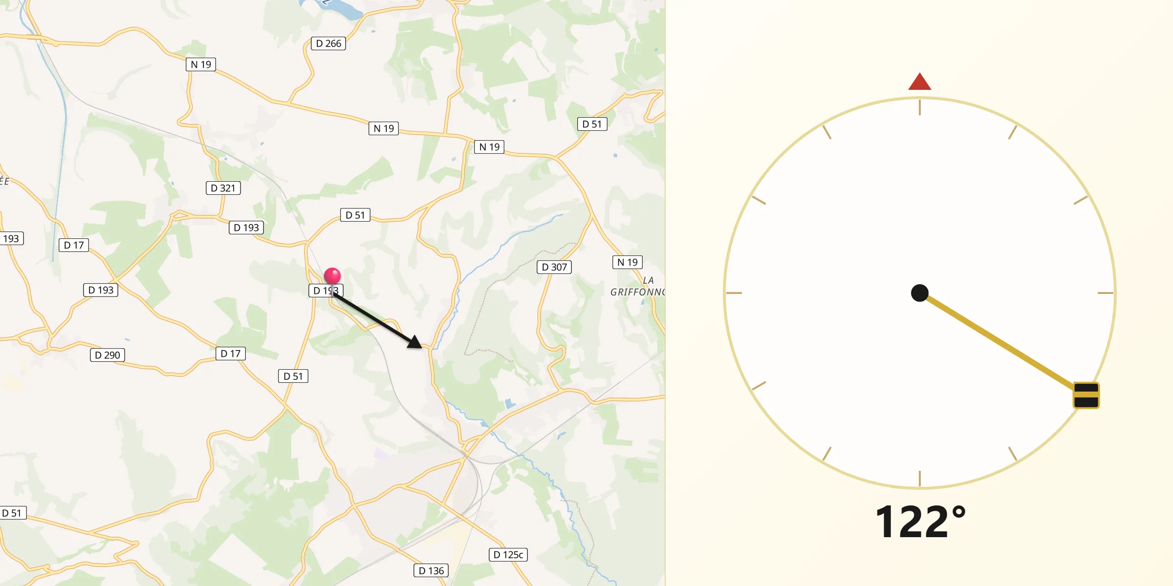 Direction vers la Qibla depuis Culmont