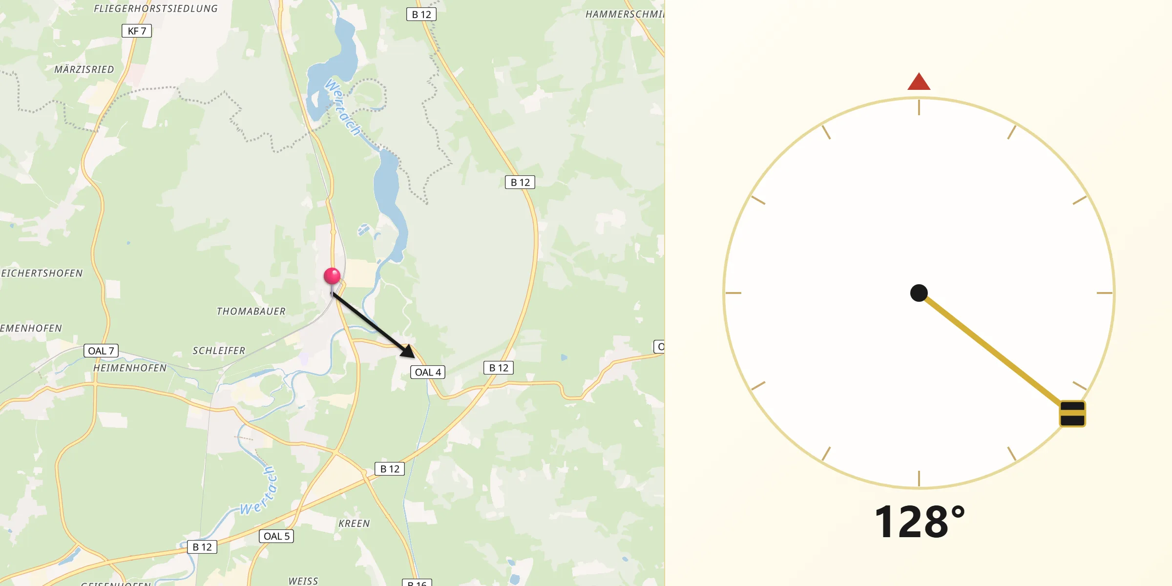 Qibla-Richtung von Biessenhofen