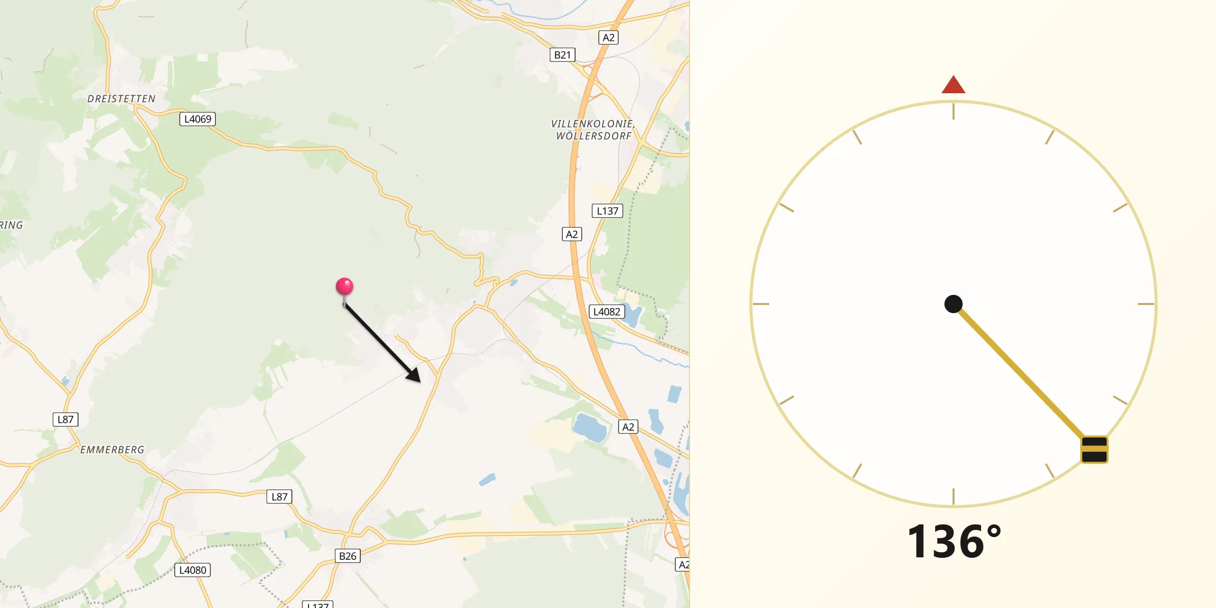 Qibla-Richtung von Politischer Bezirk Wiener Neustadt