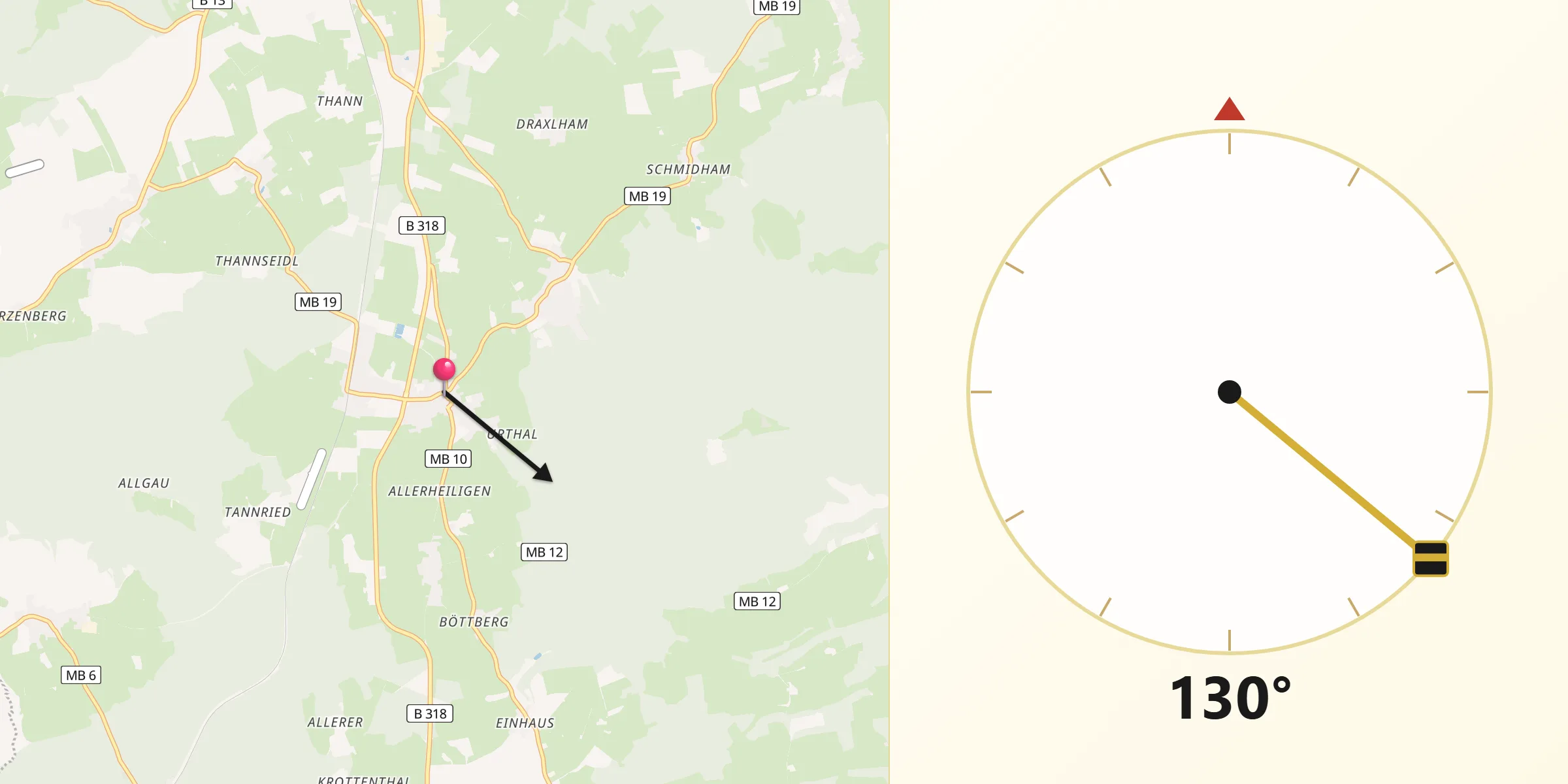 Qibla-Richtung von Warngau