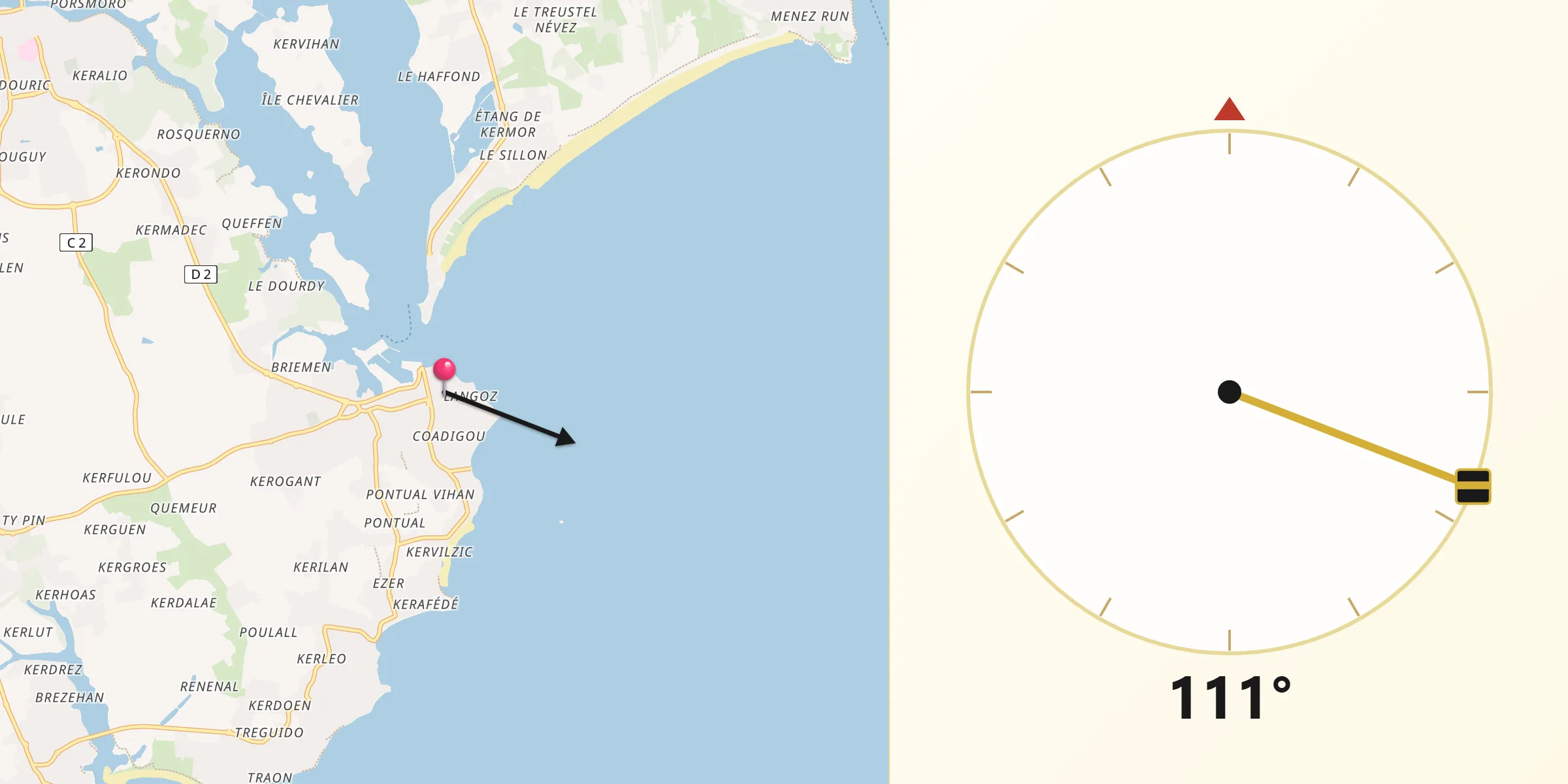 Direction vers la Qibla depuis Loctudy