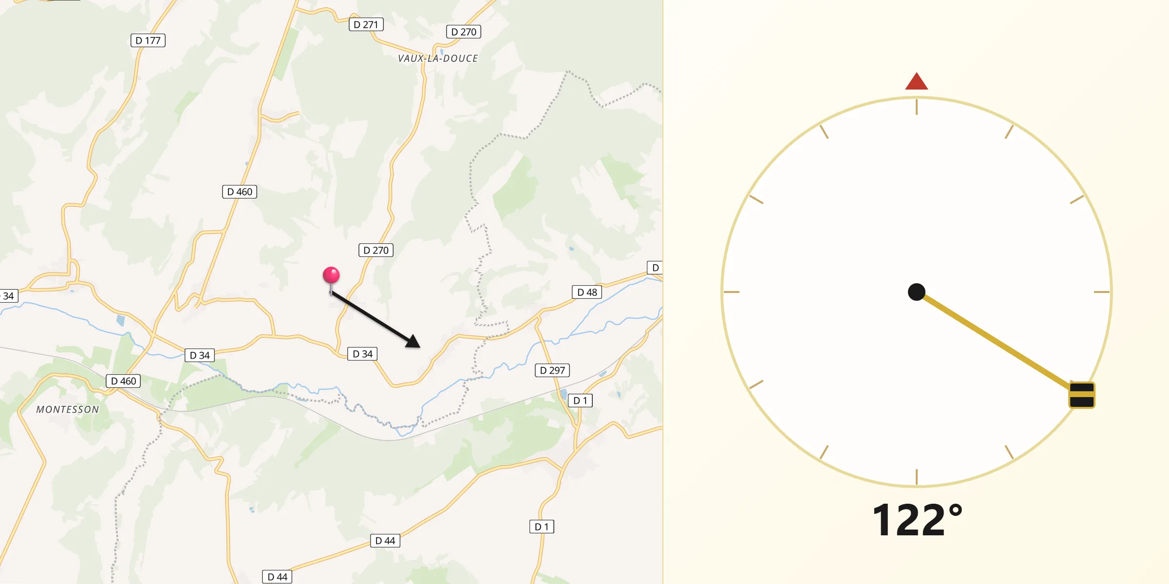 Direction vers la Qibla depuis Pisseloup
