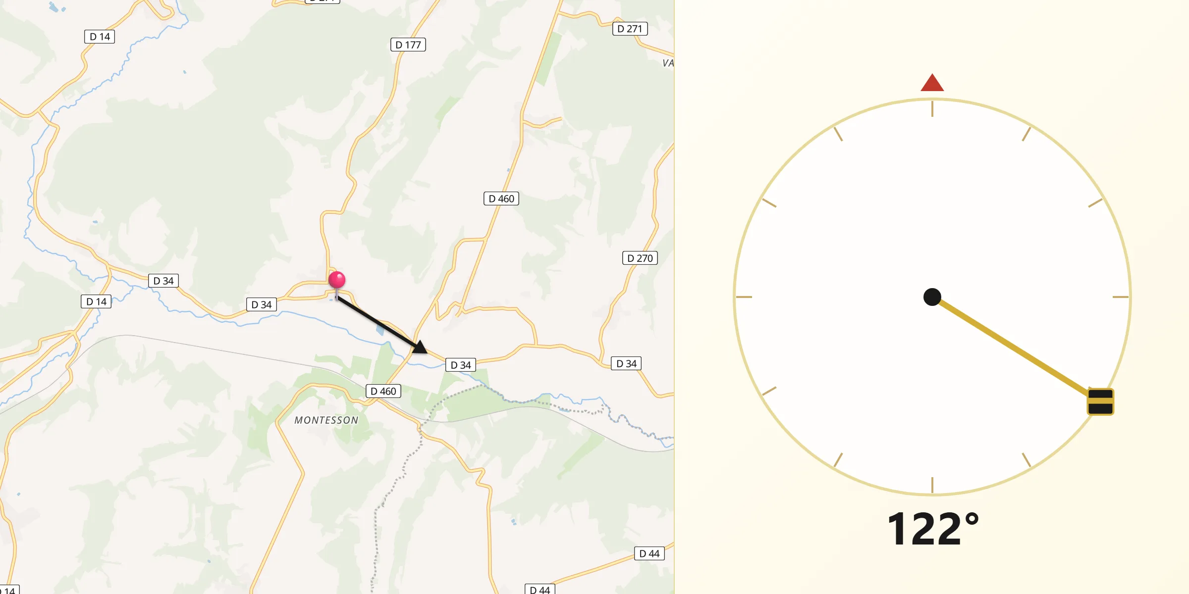 Direction vers la Qibla depuis Laferté-sur-Amance
