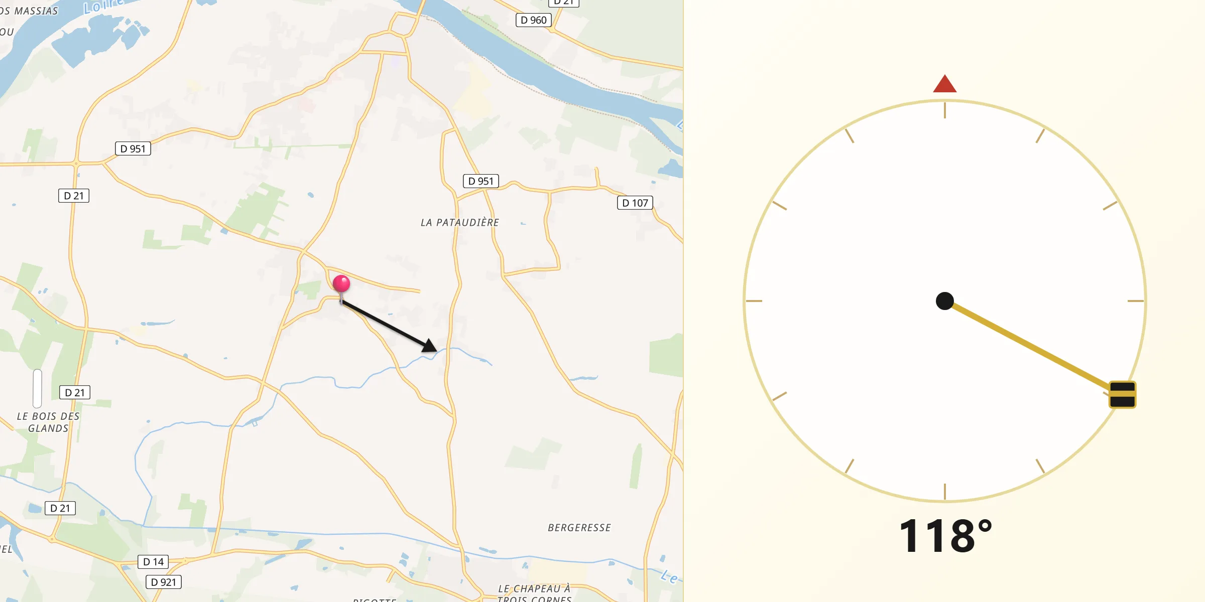 Direction vers la Qibla depuis Férolles