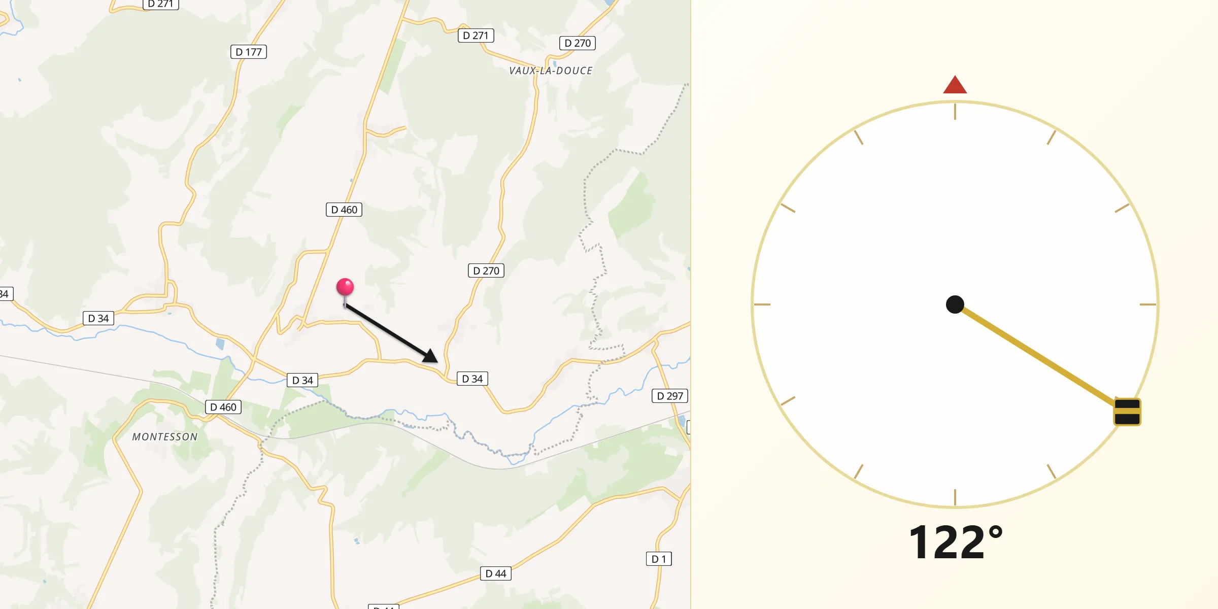 Direction vers la Qibla depuis Velles