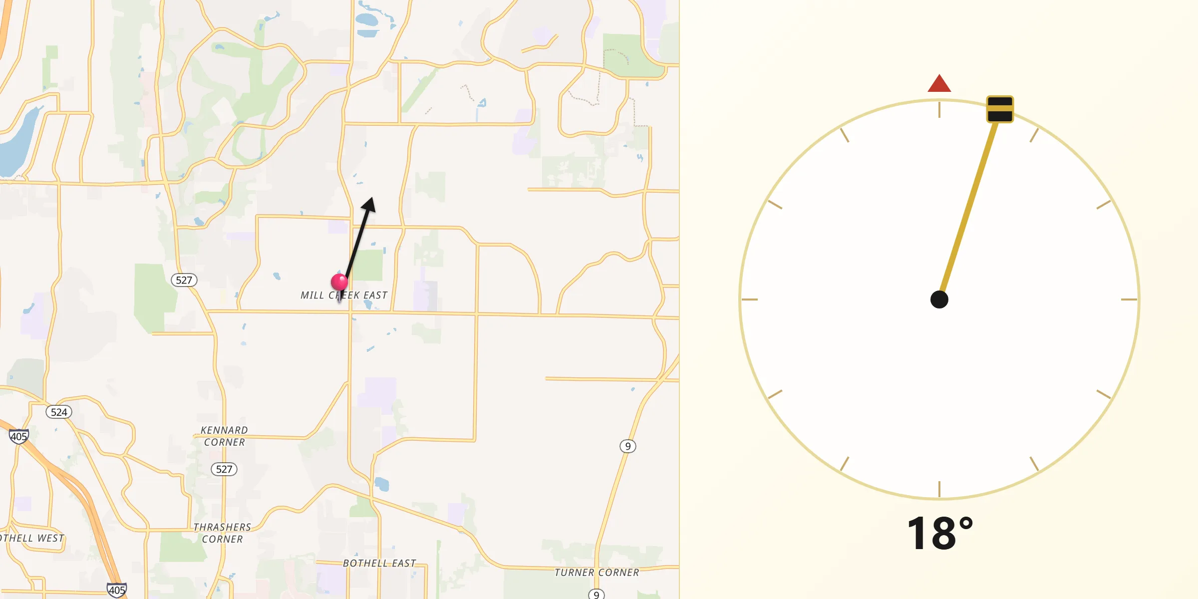 Qibla Direction from Mill Creek East