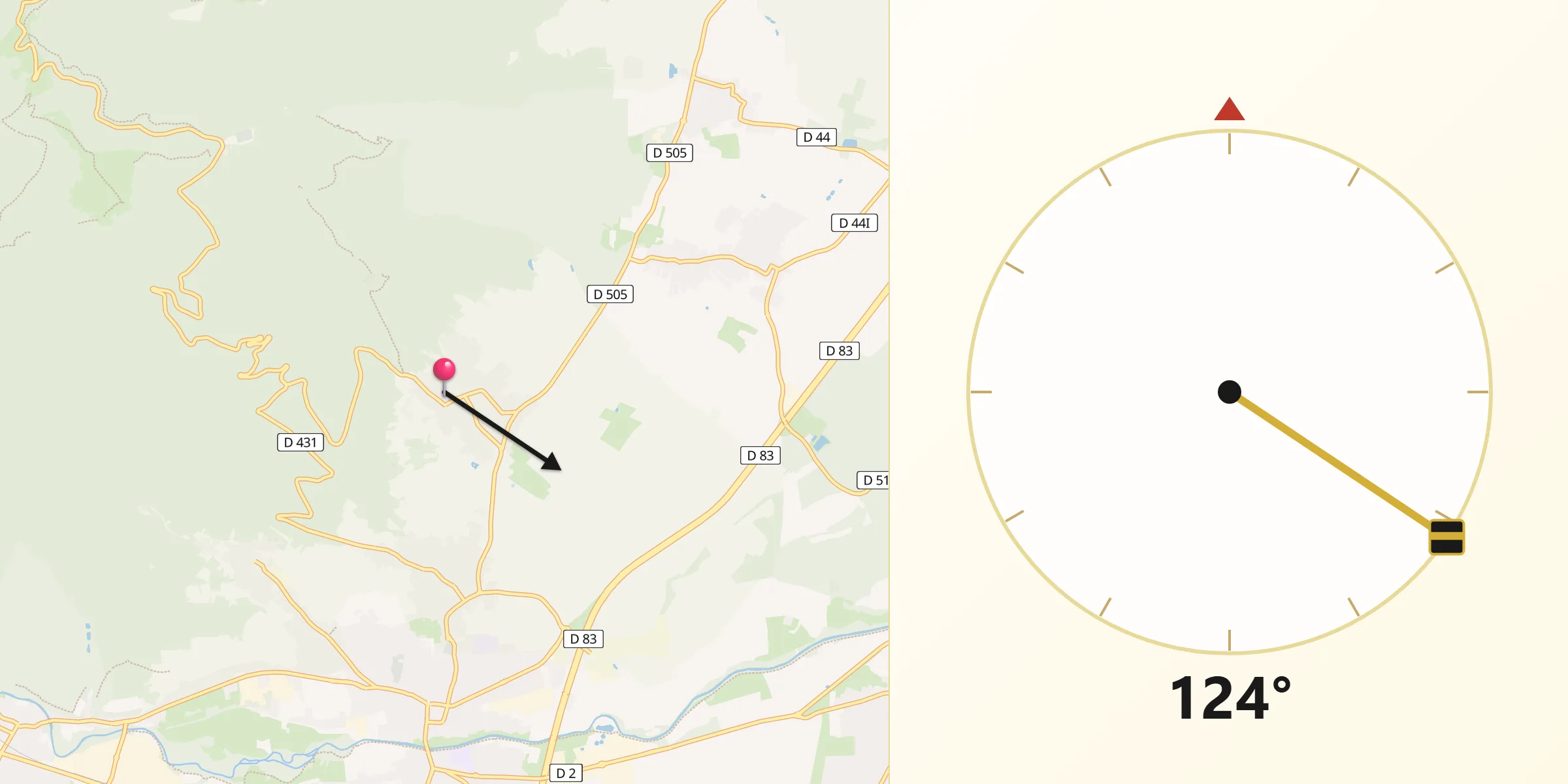 Direction vers la Qibla depuis Wattwiller