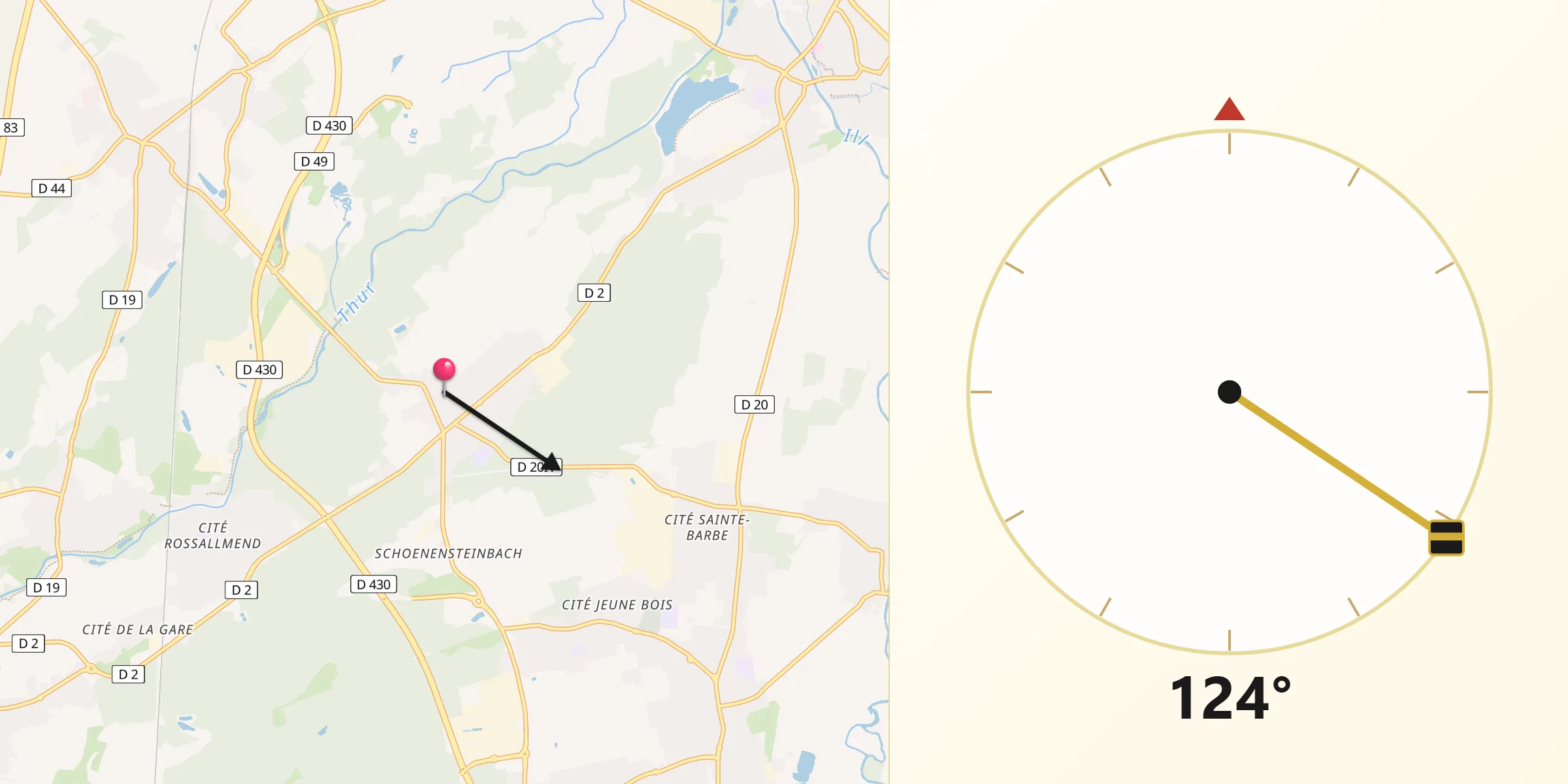 Direction vers la Qibla depuis Pulversheim
