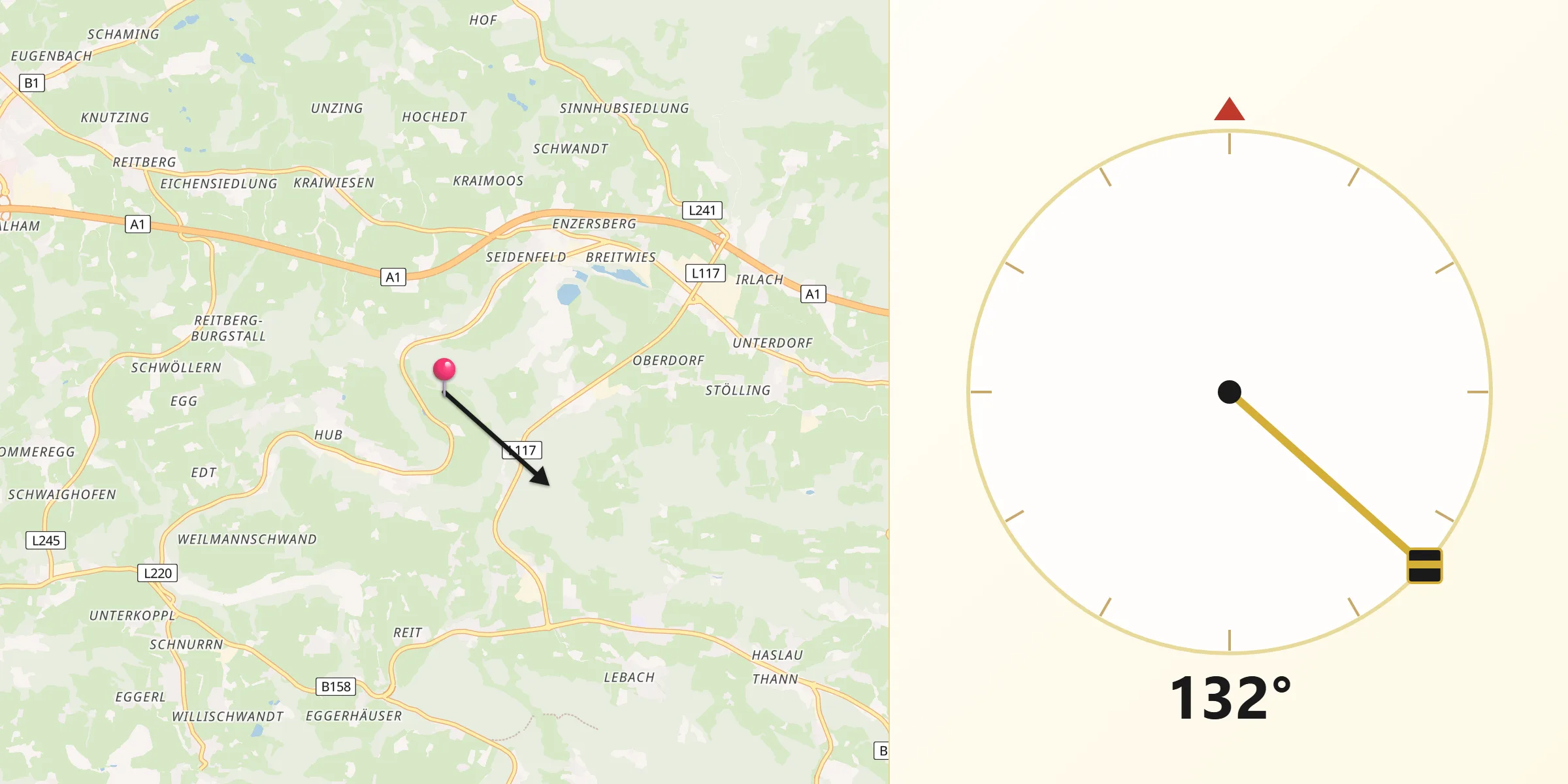 Qibla-Richtung von Politischer Bezirk Salzburg-Umgebung