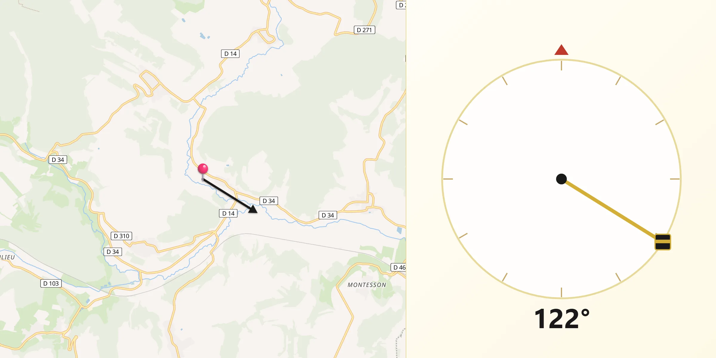 Direction vers la Qibla depuis Bize