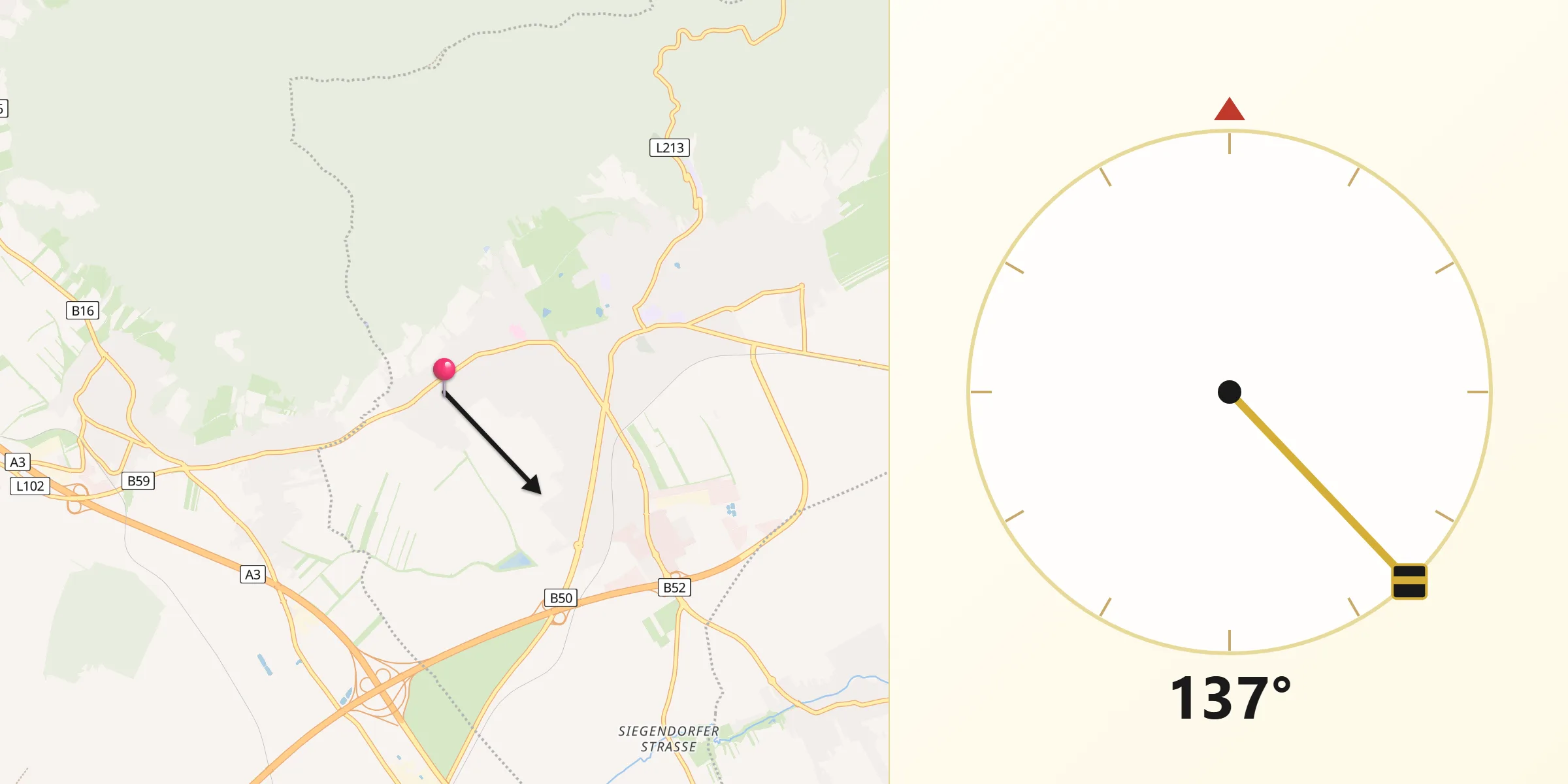 Qibla-Richtung von Kleinhöflein im Burgenland
