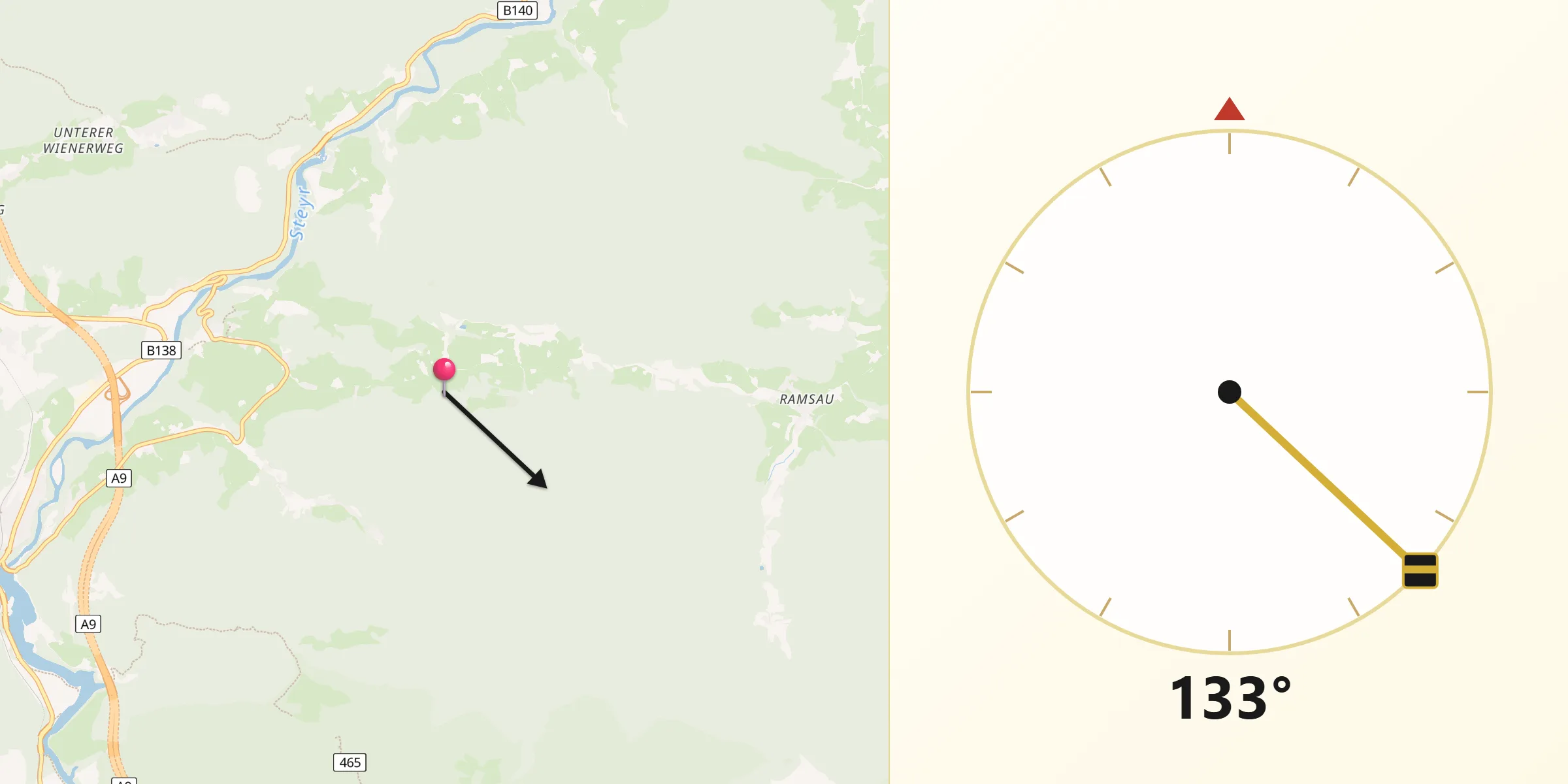 Qibla-Richtung von Politischer Bezirk Kirchdorf an der Krems