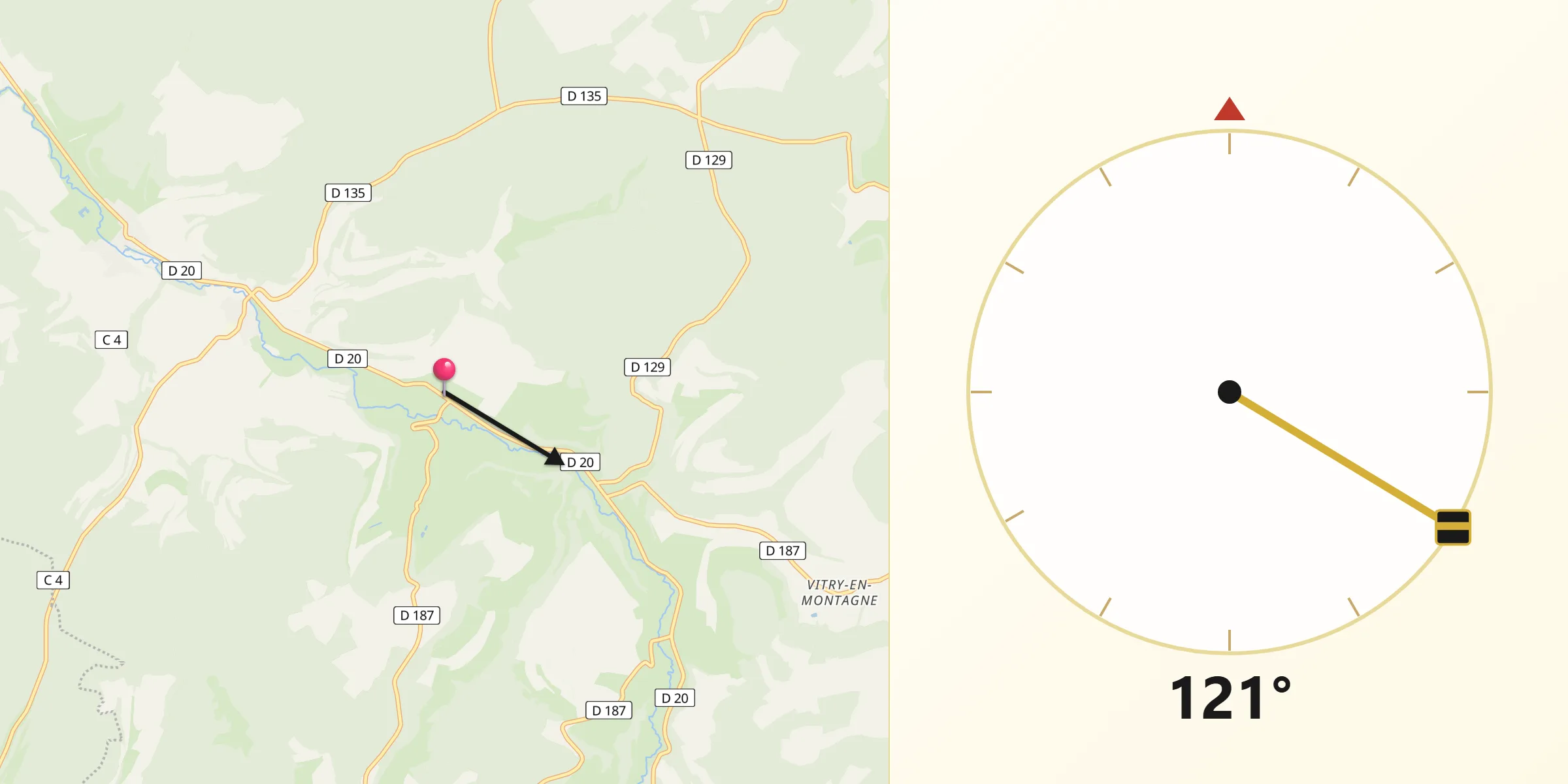 Direction vers la Qibla depuis Rochetaillée