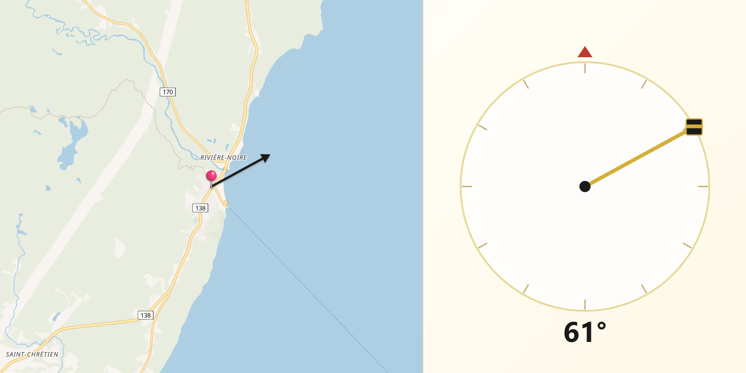 Qibla Direction from Saint-Siméon