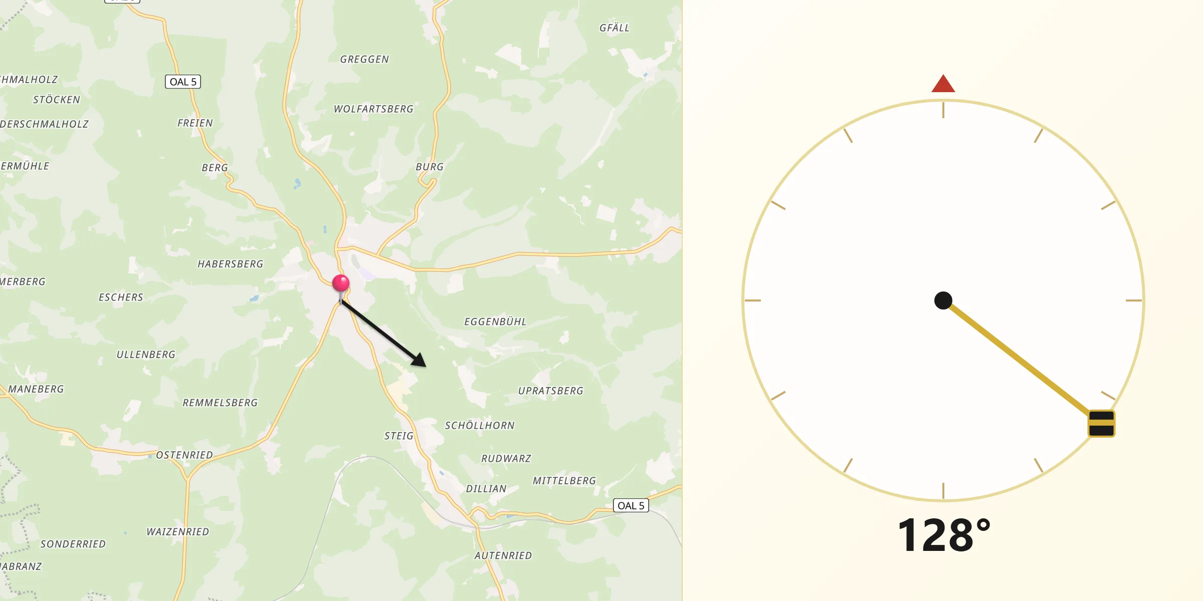 Qibla-Richtung von Obergünzburg