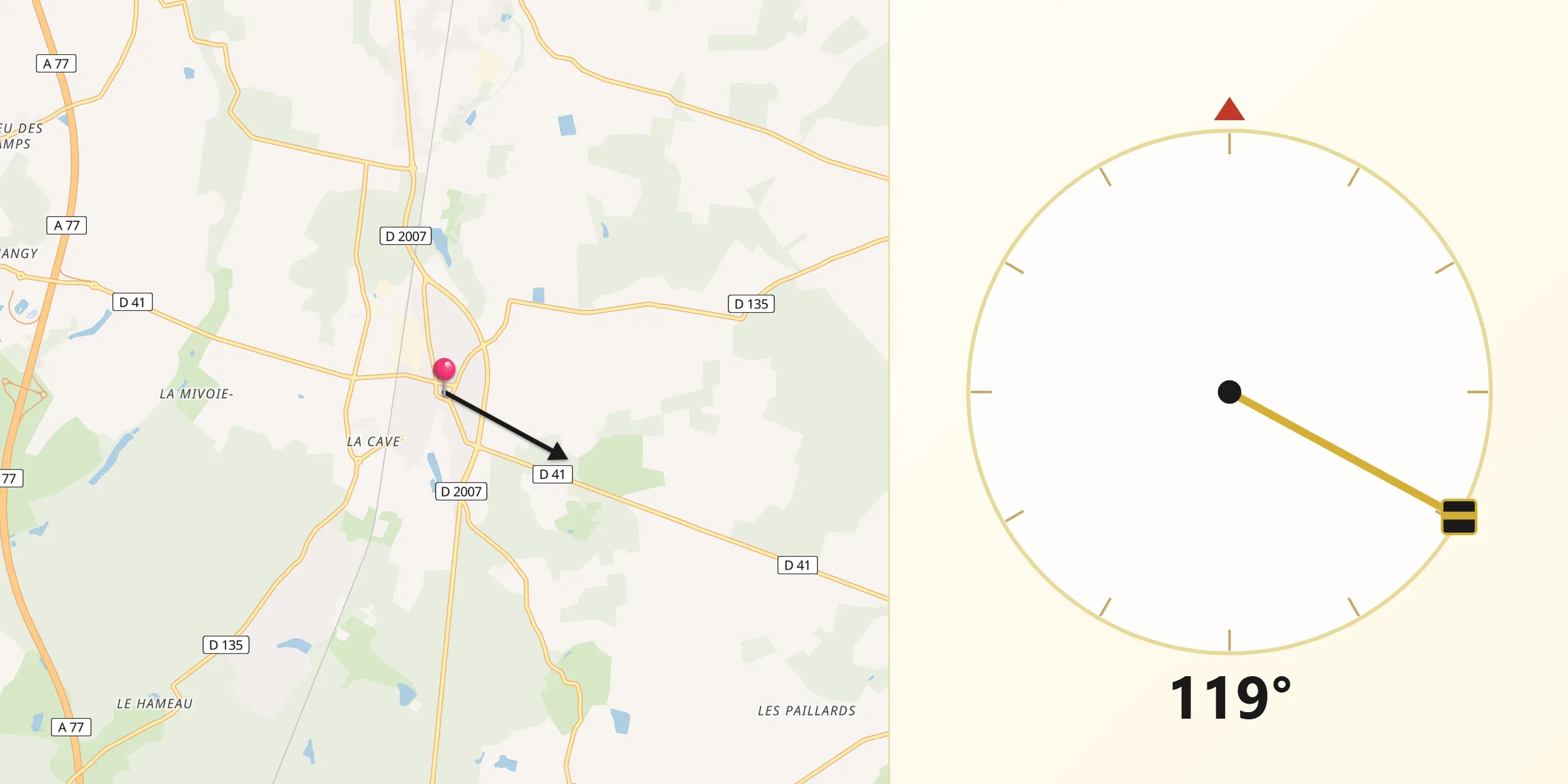 Direction vers la Qibla depuis Nogent-sur-Vernisson