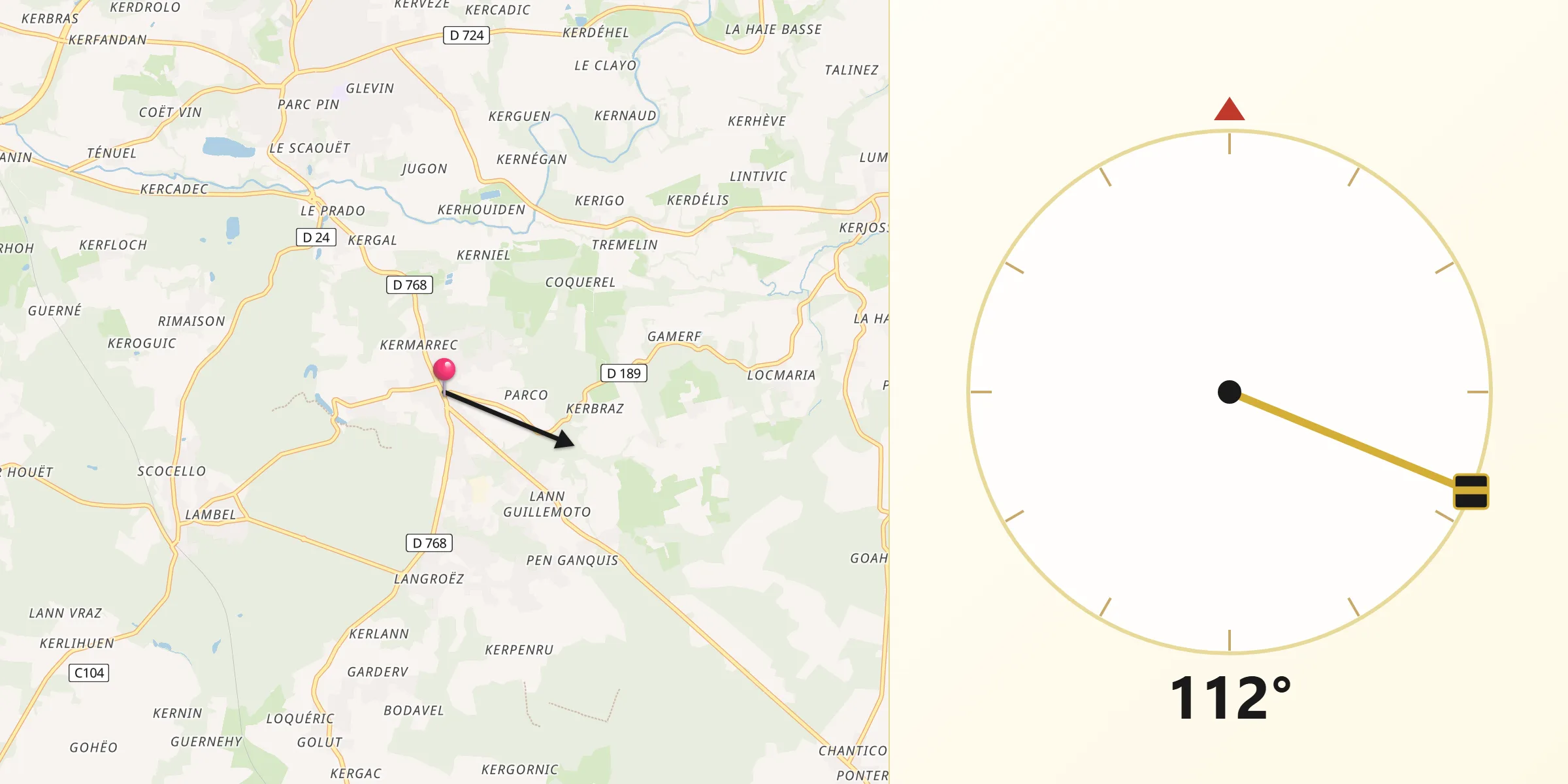 Direction vers la Qibla depuis Camors