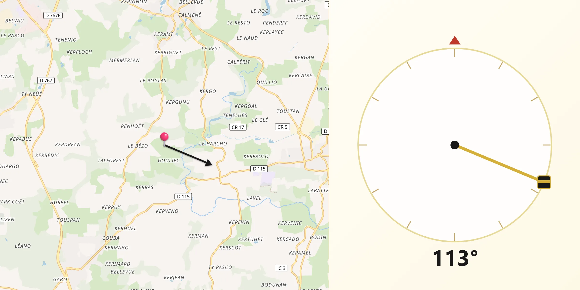 Direction vers la Qibla depuis Morbihan