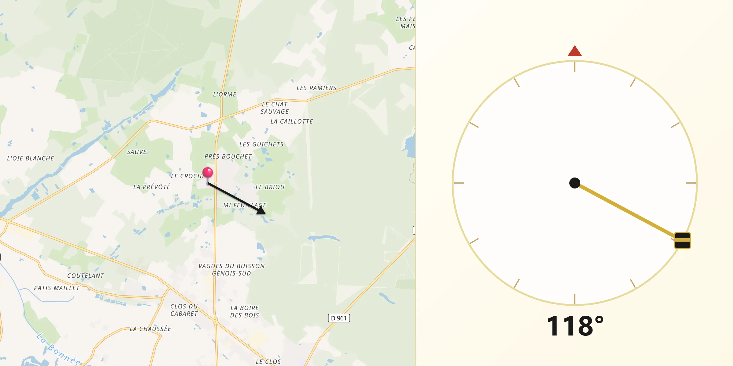 Direction vers la Qibla depuis Bouzy-la-Forêt