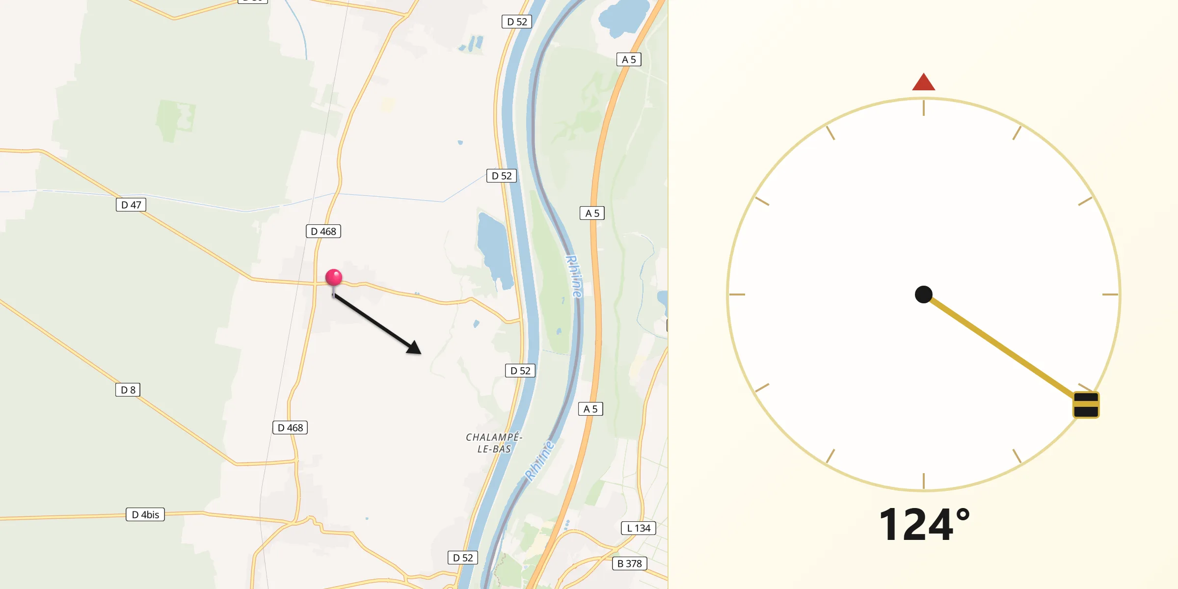 Direction vers la Qibla depuis Rumersheim-le-Haut