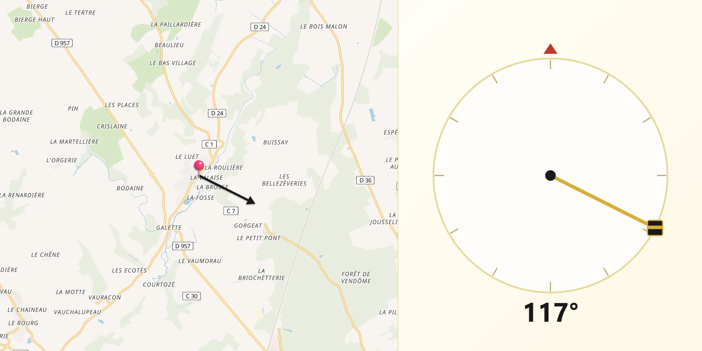 Direction vers la Qibla depuis Azé