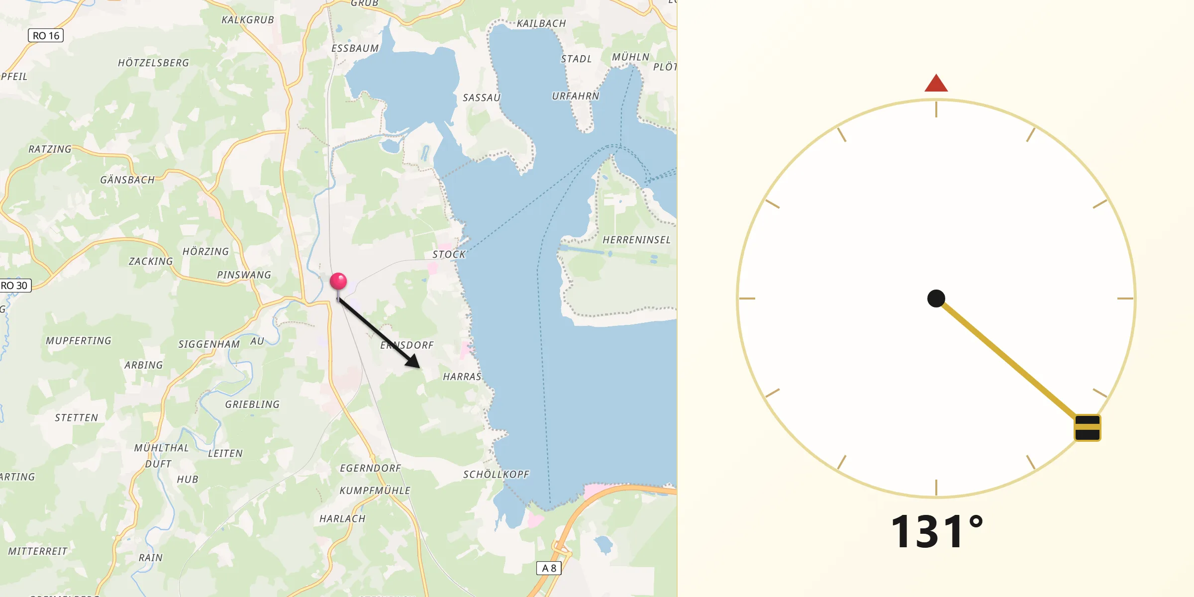 Qibla-Richtung von Prien am Chiemsee