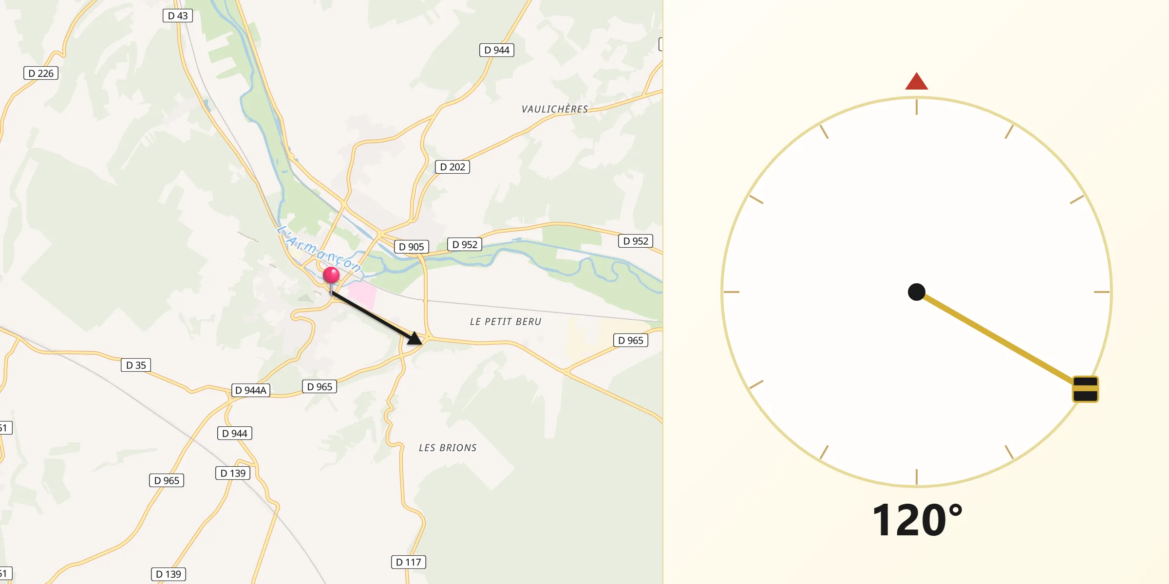 Direction vers la Qibla depuis Tonnerre