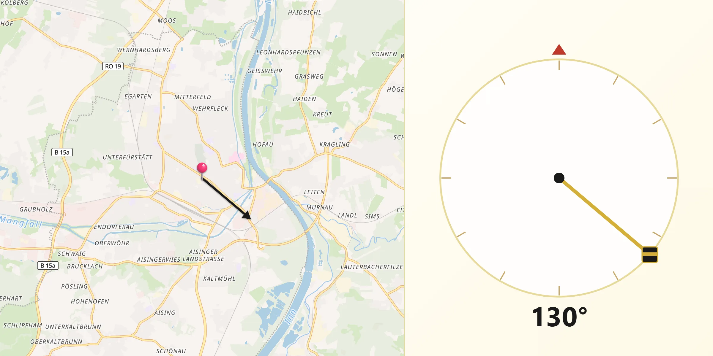 Qibla-Richtung von Rosenheim