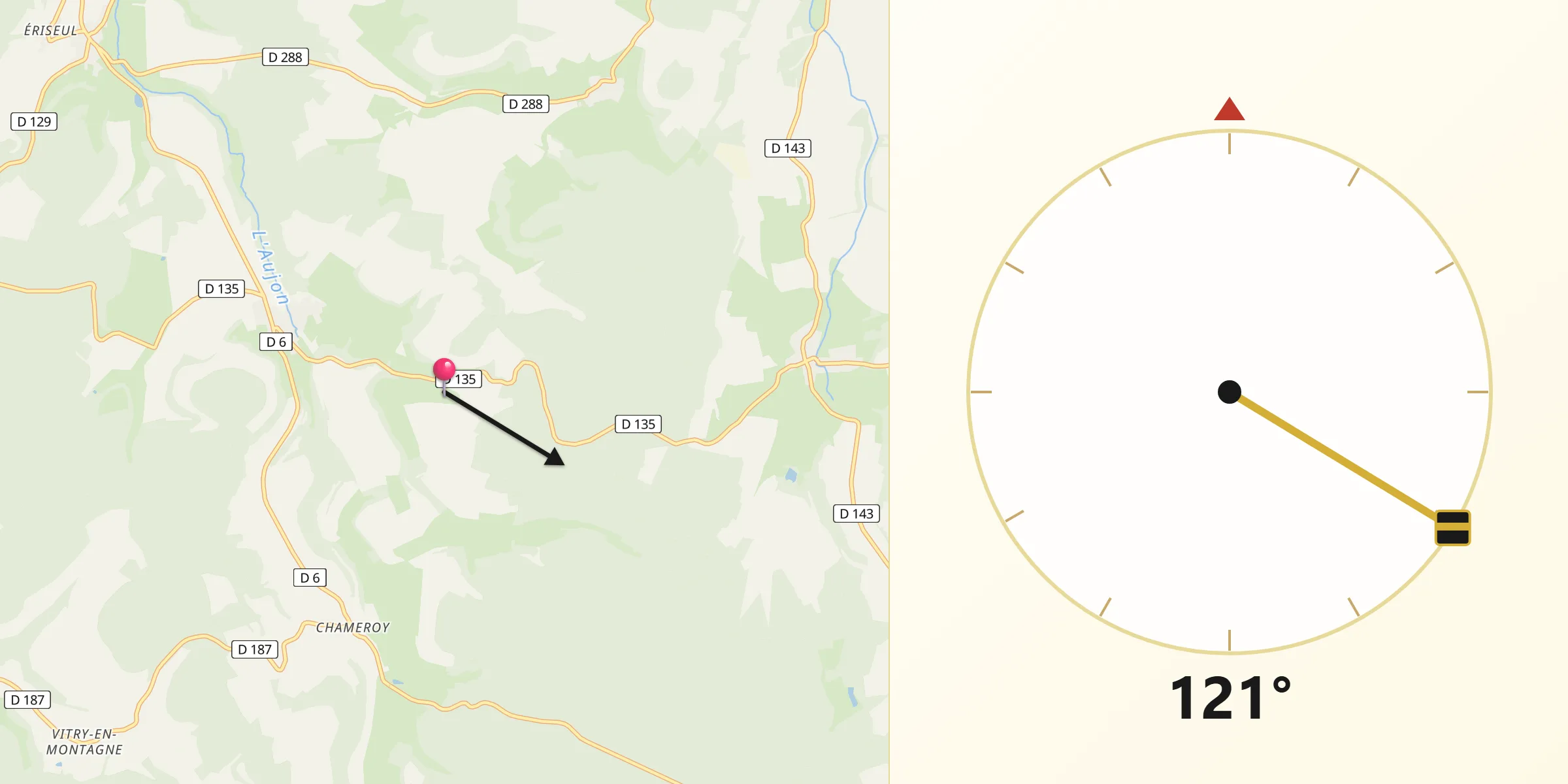 Direction vers la Qibla depuis Voisines