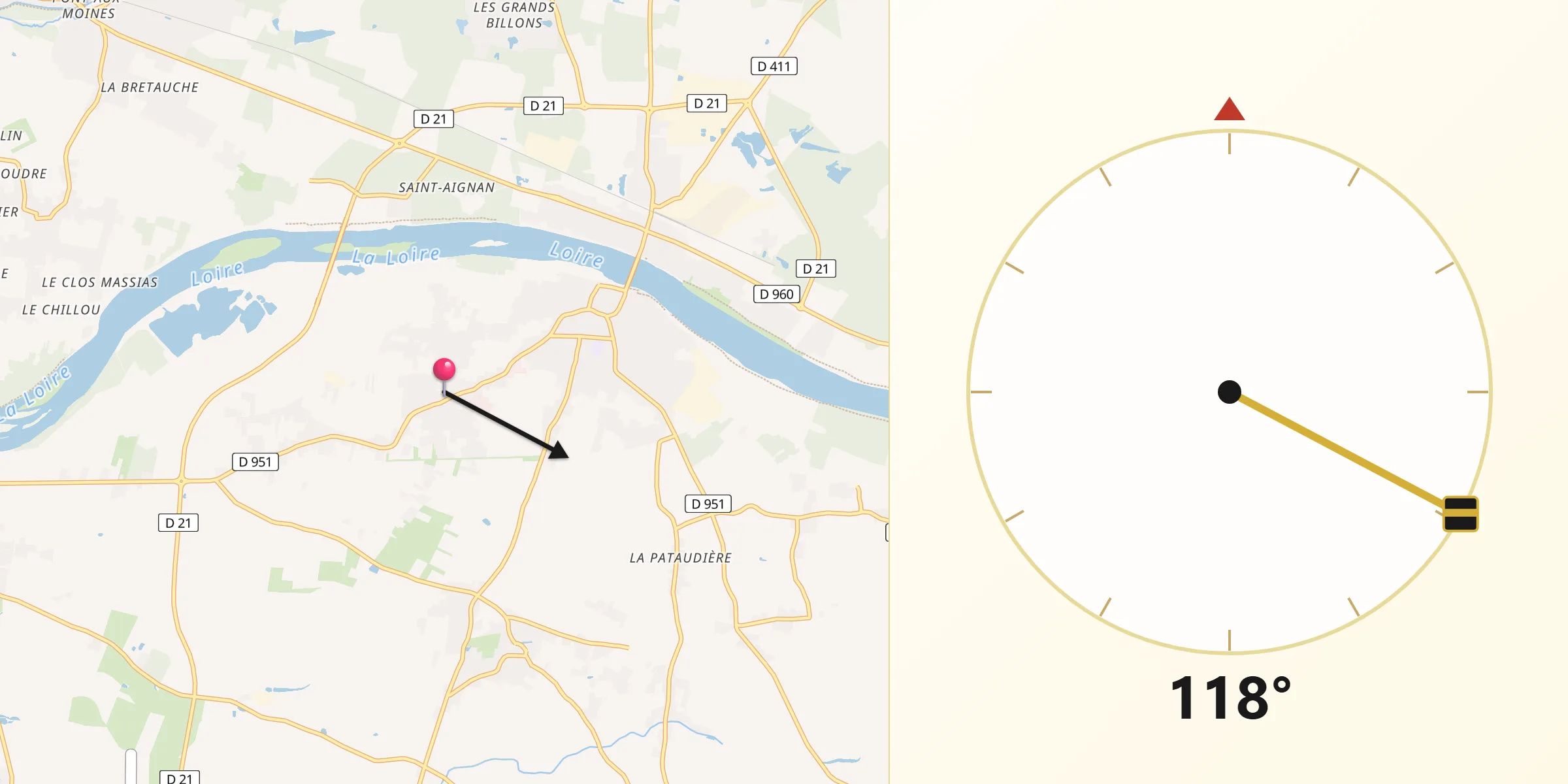 Direction vers la Qibla depuis Darvoy