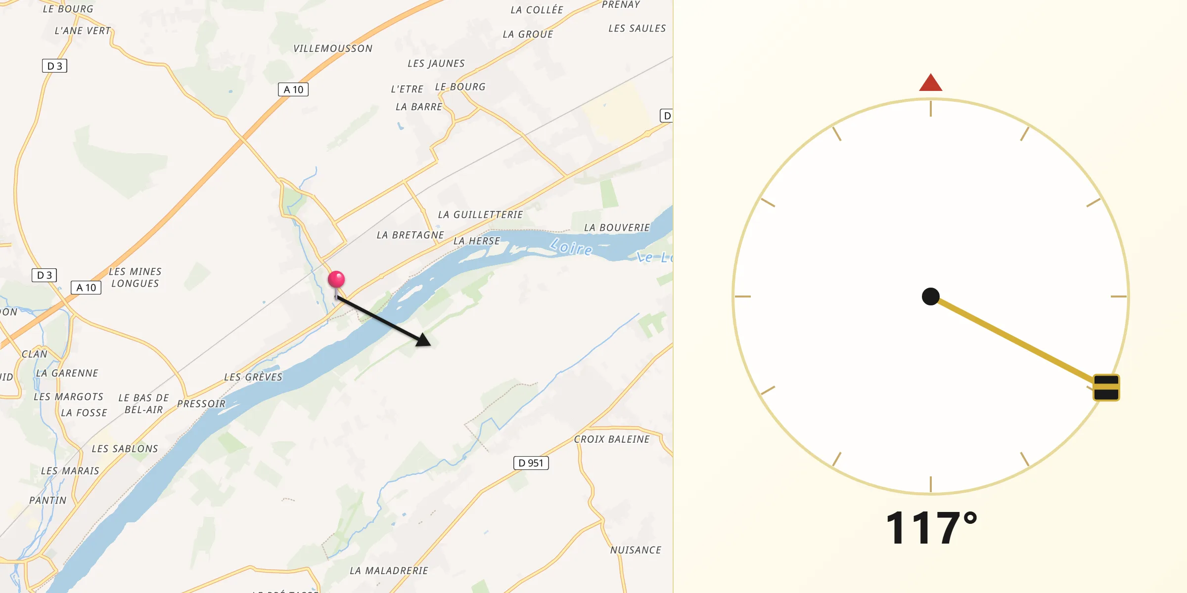 Direction vers la Qibla depuis Saint-Ay