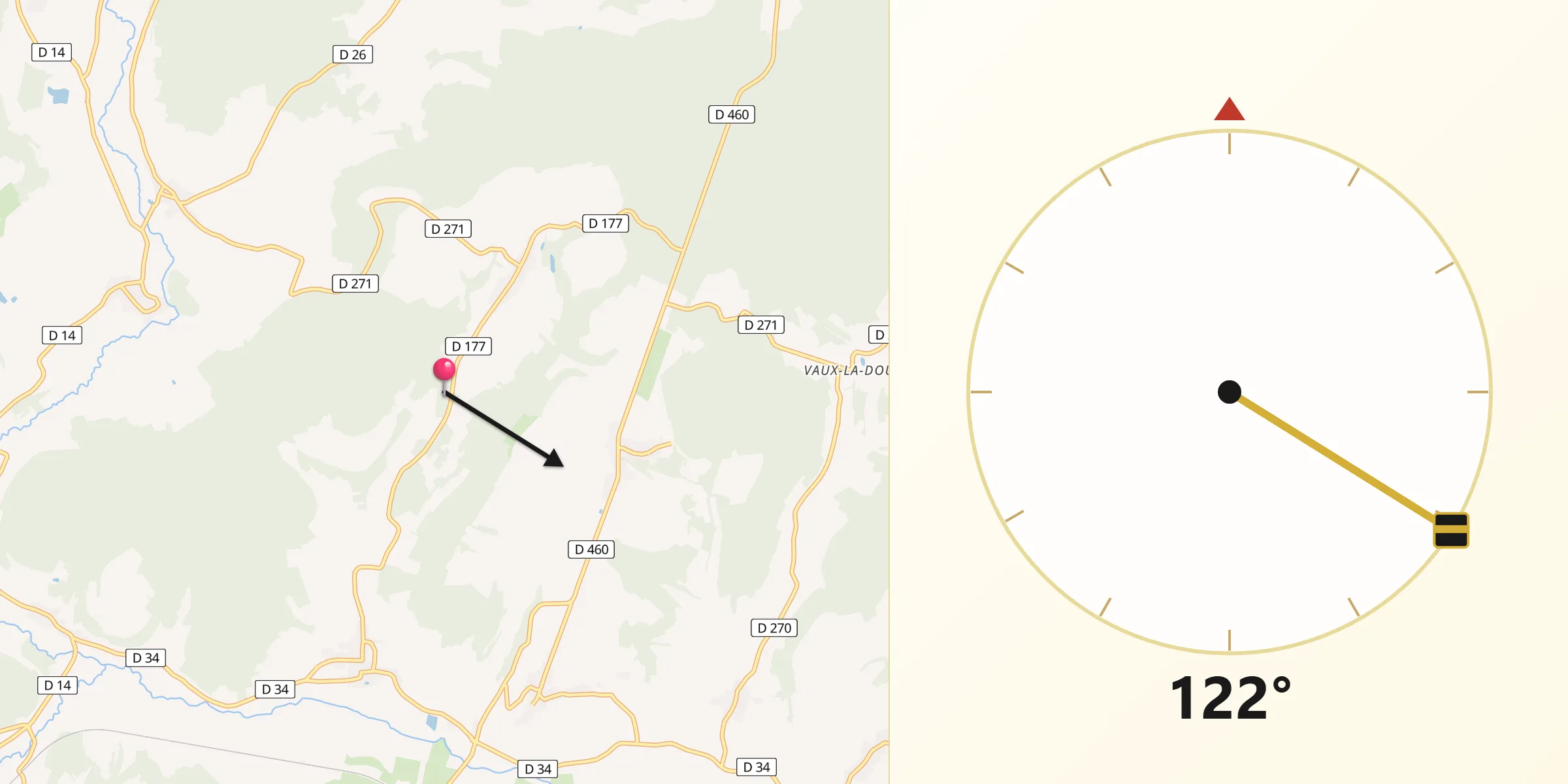 Direction vers la Qibla depuis Guyonvelle