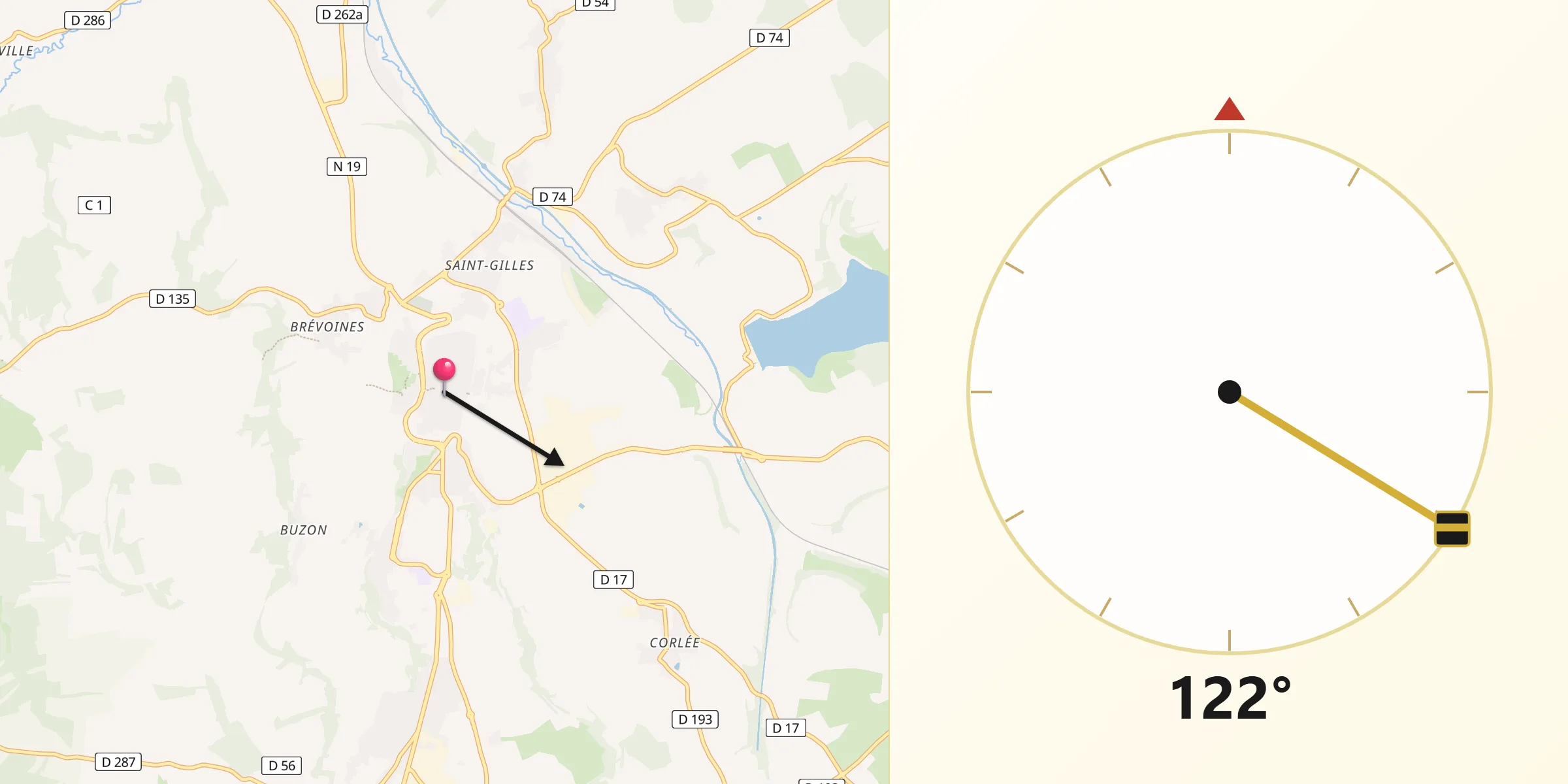 Direction vers la Qibla depuis Langres