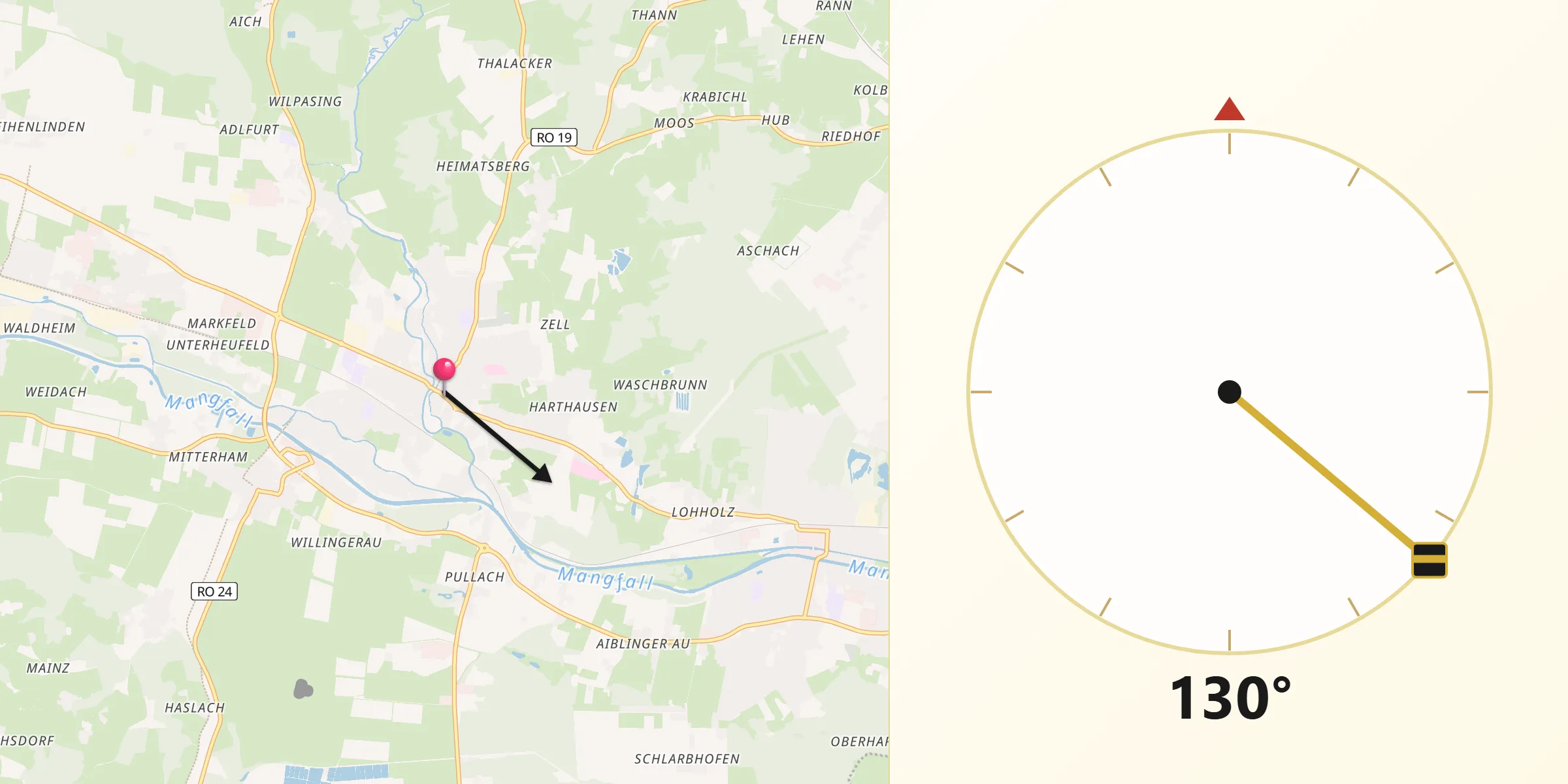 Qibla-Richtung von Bad Aibling