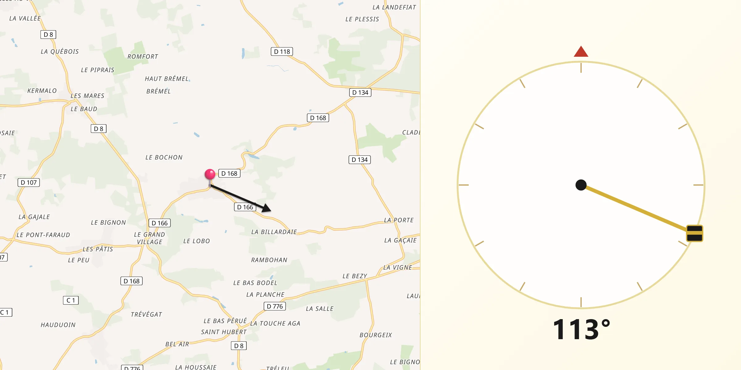 Direction vers la Qibla depuis Caro