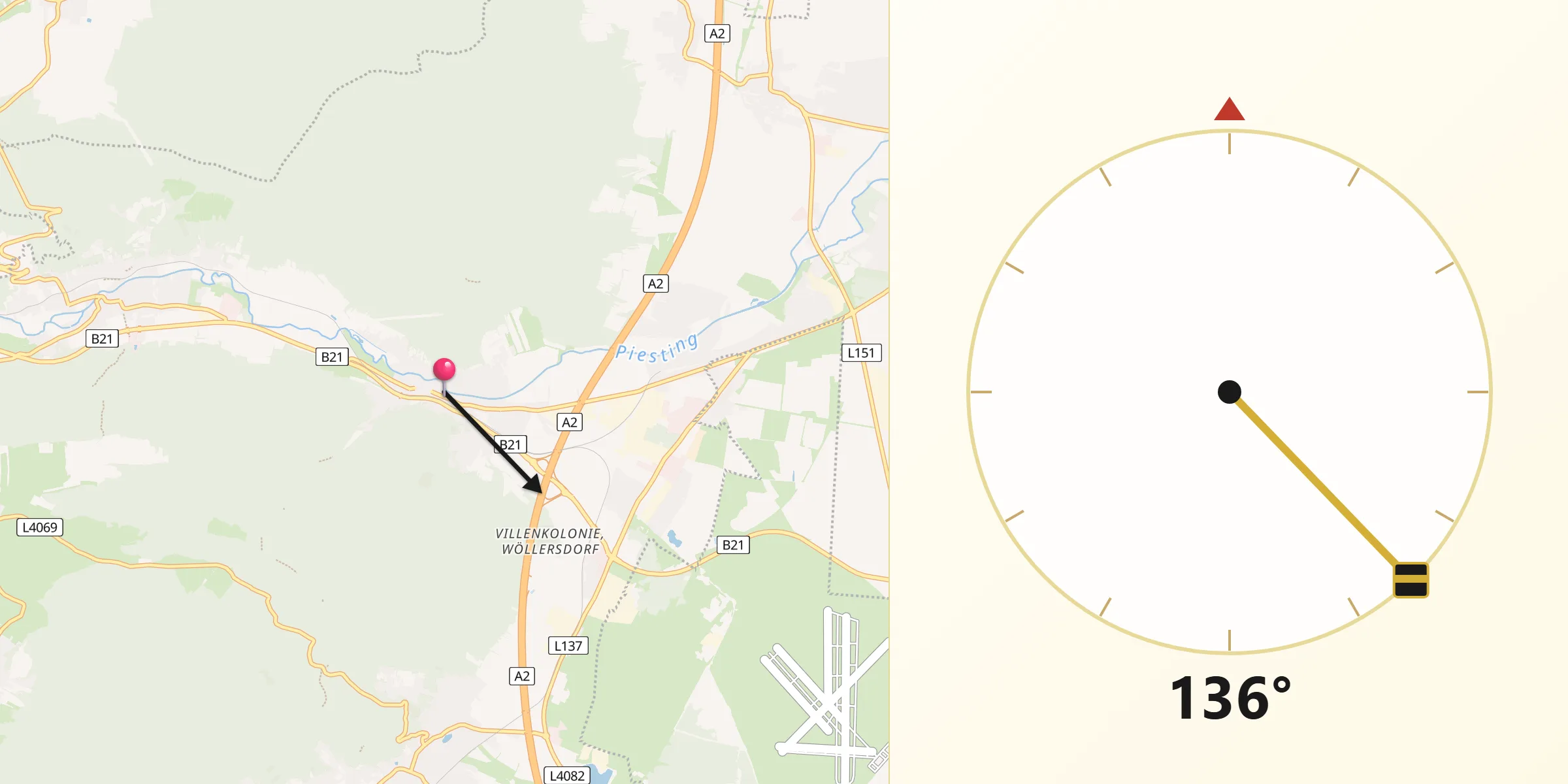 Qibla-Richtung von Wöllersdorf