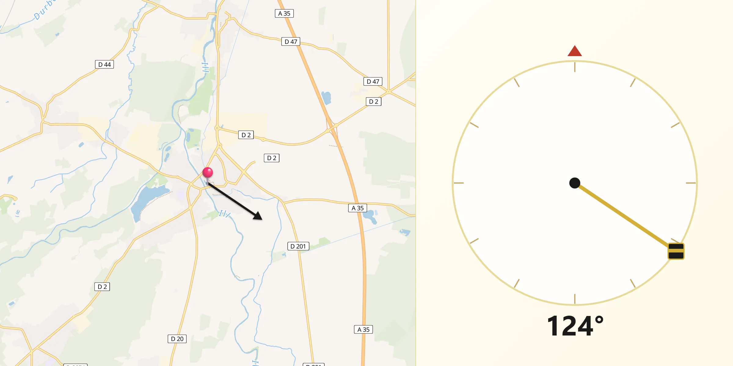 Direction vers la Qibla depuis Ensisheim