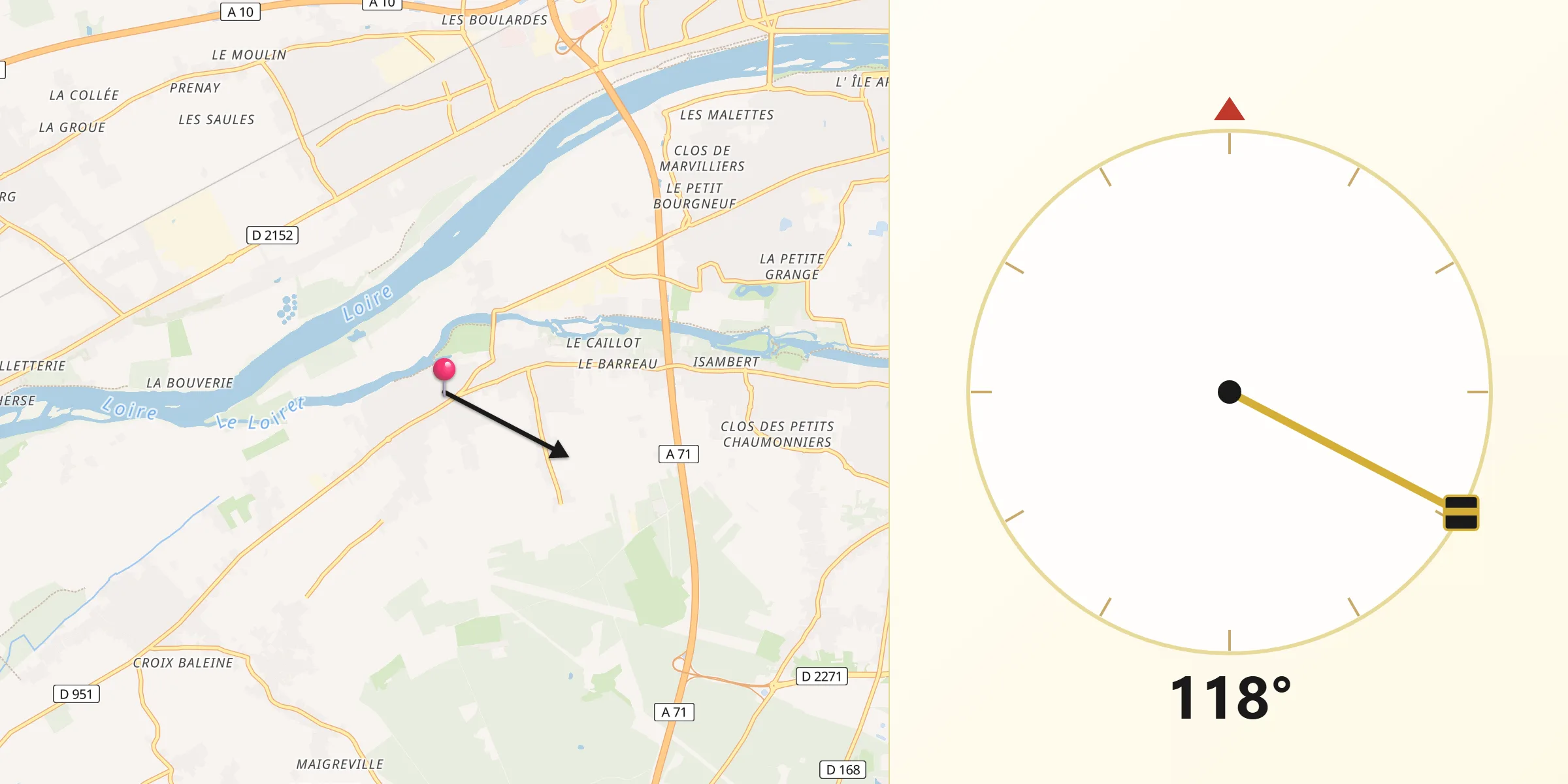 Direction vers la Qibla depuis Saint-Hilaire-Saint-Mesmin