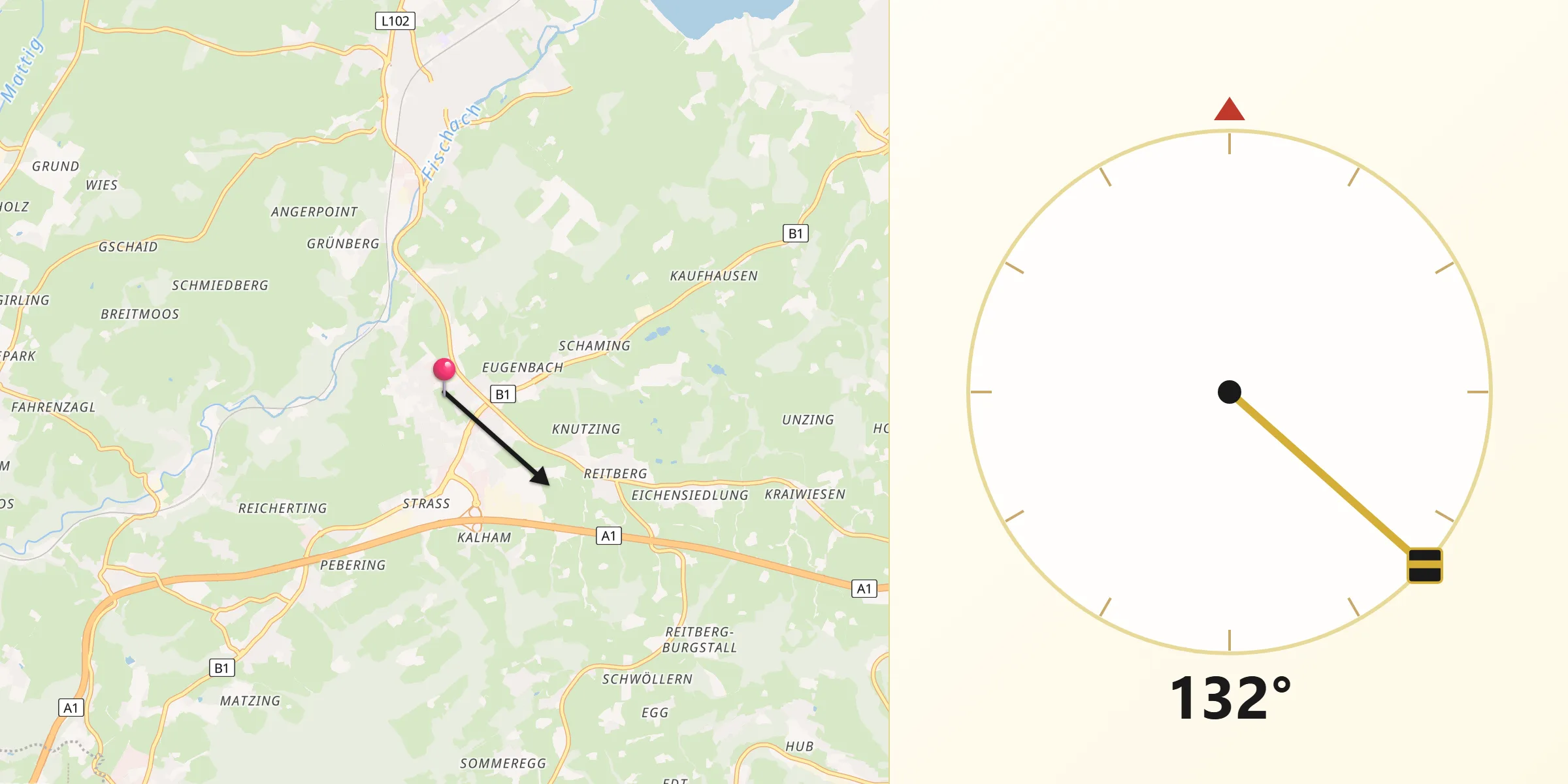 Qibla-Richtung von Eugendorf