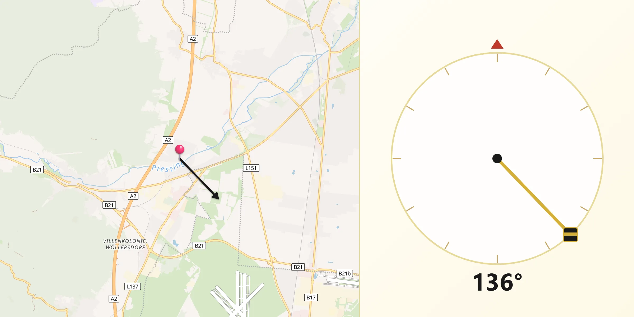 Qibla-Richtung von Steinabrückl