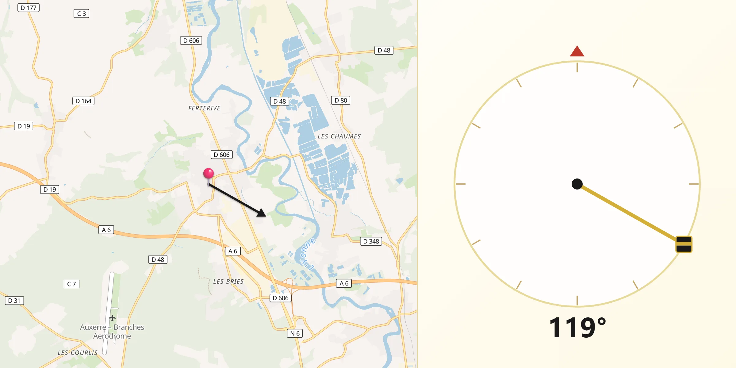 Direction vers la Qibla depuis Appoigny