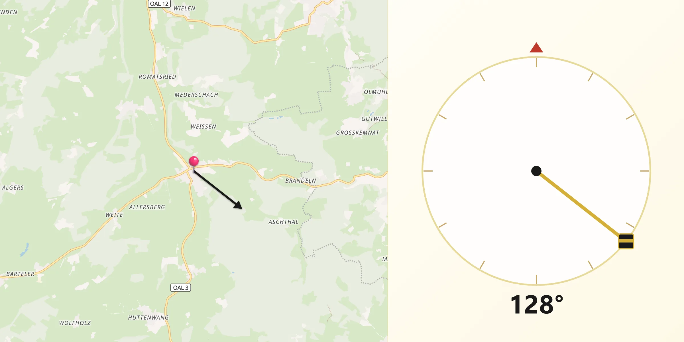 Qibla-Richtung von Friesenried