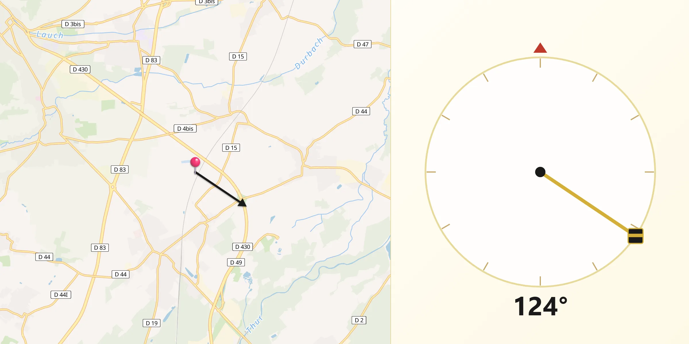 Direction vers la Qibla depuis Haut-Rhin
